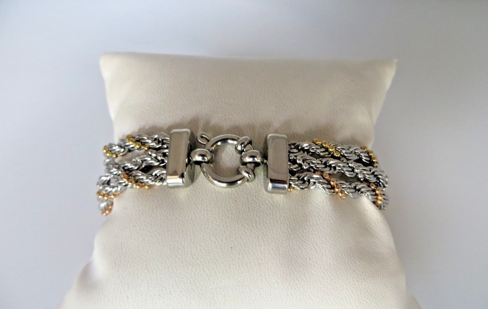 Stainless Steel  3 Tone Three Row Rope Chain Toggle bracelet Long 7 1/4 Inches