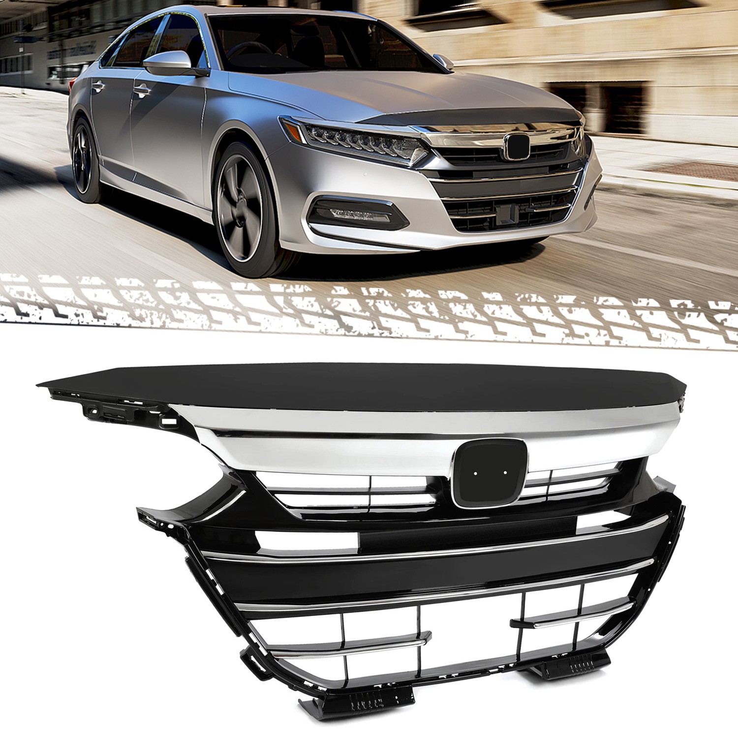4PCS For 2021-2022 Honda Accord Factory Style Front Bumper Grille & Grille Cover