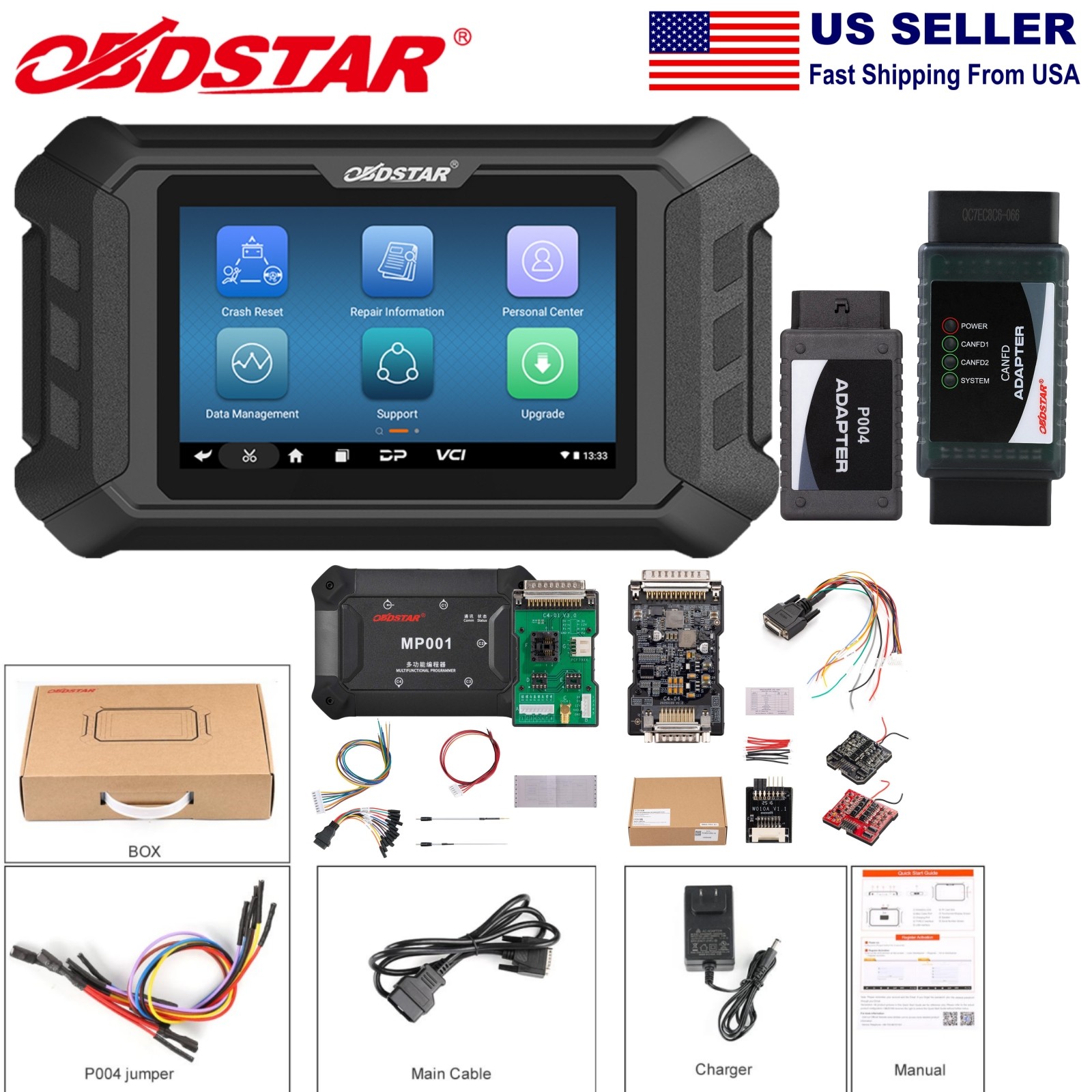 OBDSTAR P50 SRS Reset Tool Full Set with CANFD Adapter+MP001+RH850/V850 Adapter
