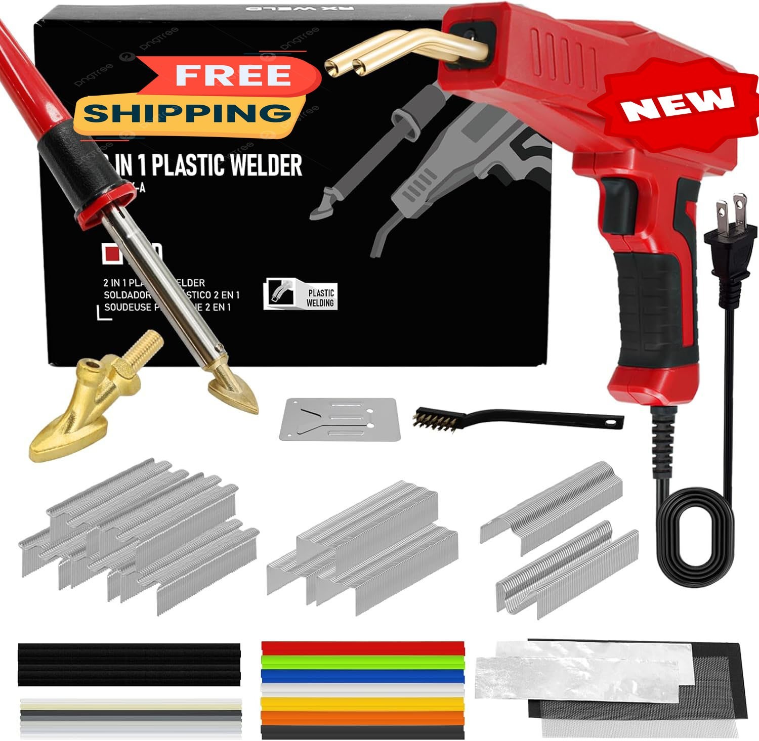 Soldador de plástico, kit de soldadura 2 en 1, kit de reparación de 1000 grapado