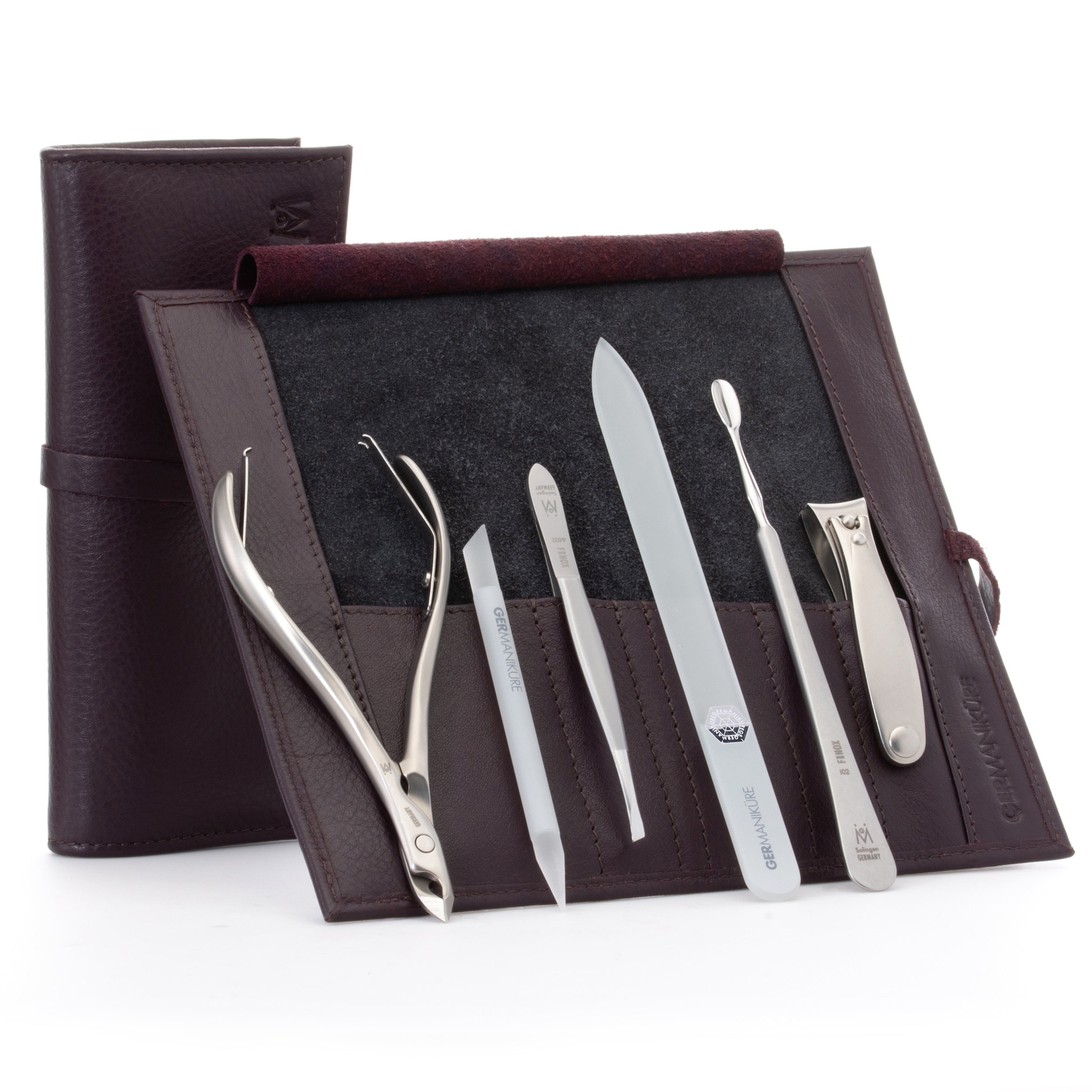 GERMANIKURE 6pc FINOX® Surgical Steel Manicure Set in Leather, Solingen Germany