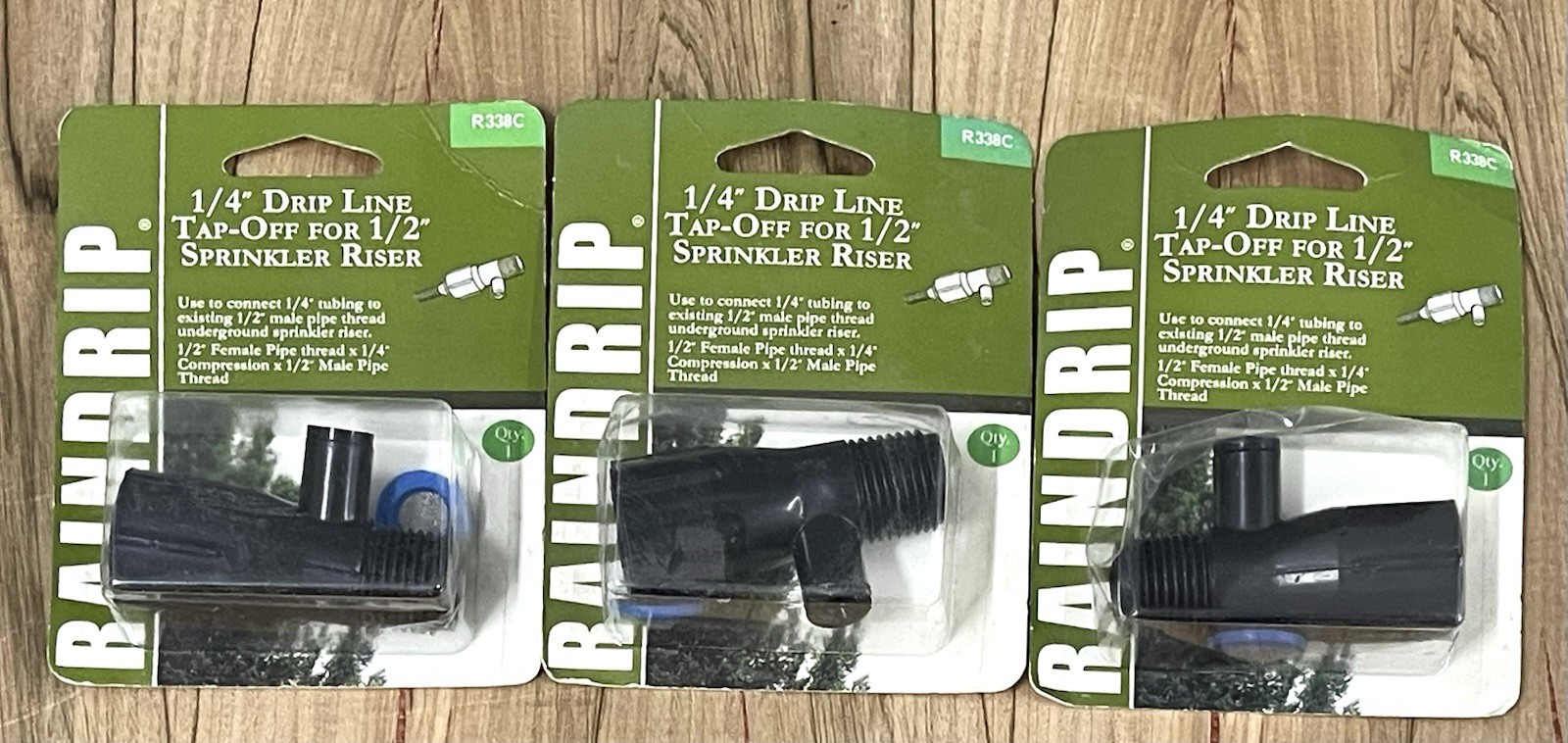 Lot of 3 Raindrip R338C 1/4" Drip Line Tap Off for 1/2" Sprinkler Riser