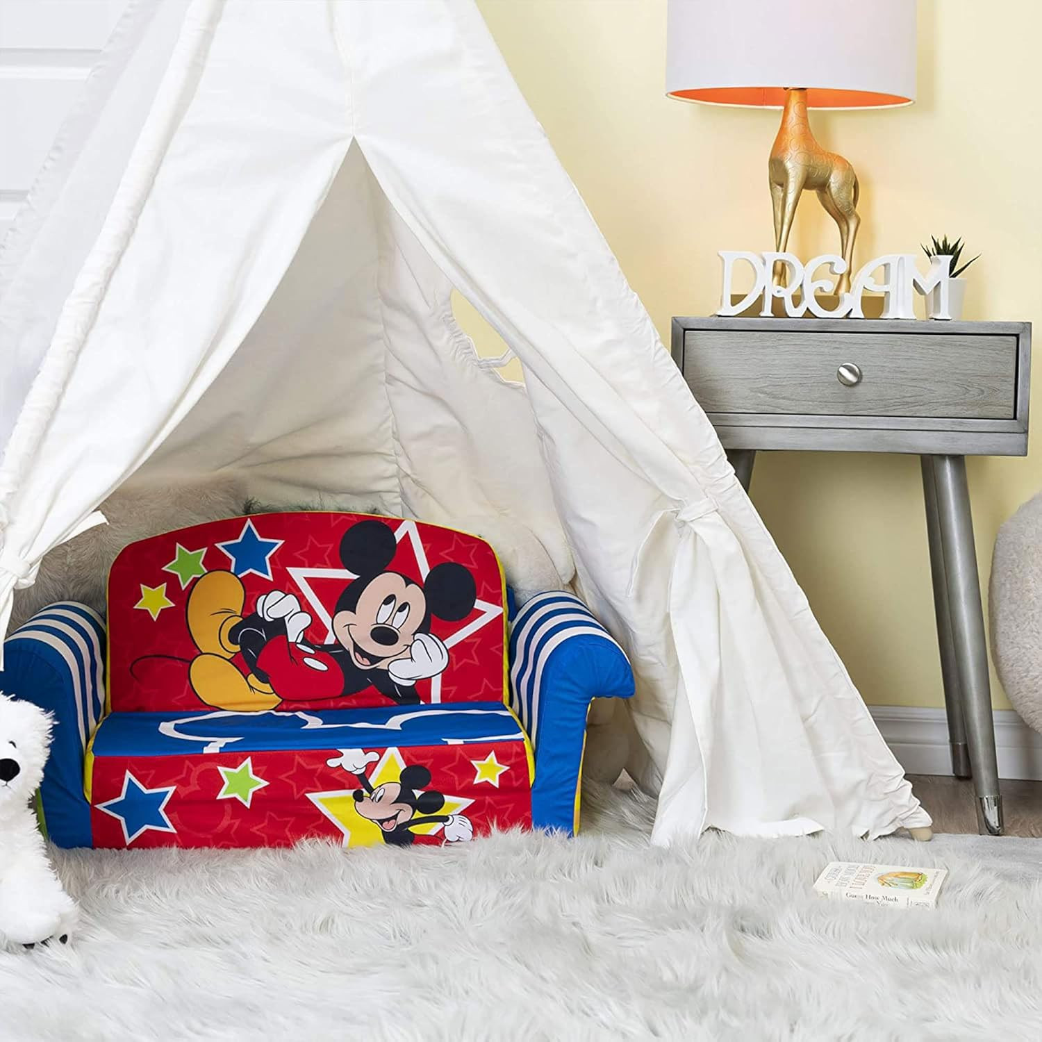 Mickey Mouse 2-Pack Kids Sofa Bed, 2-in-1 Flip Open Foam Couch