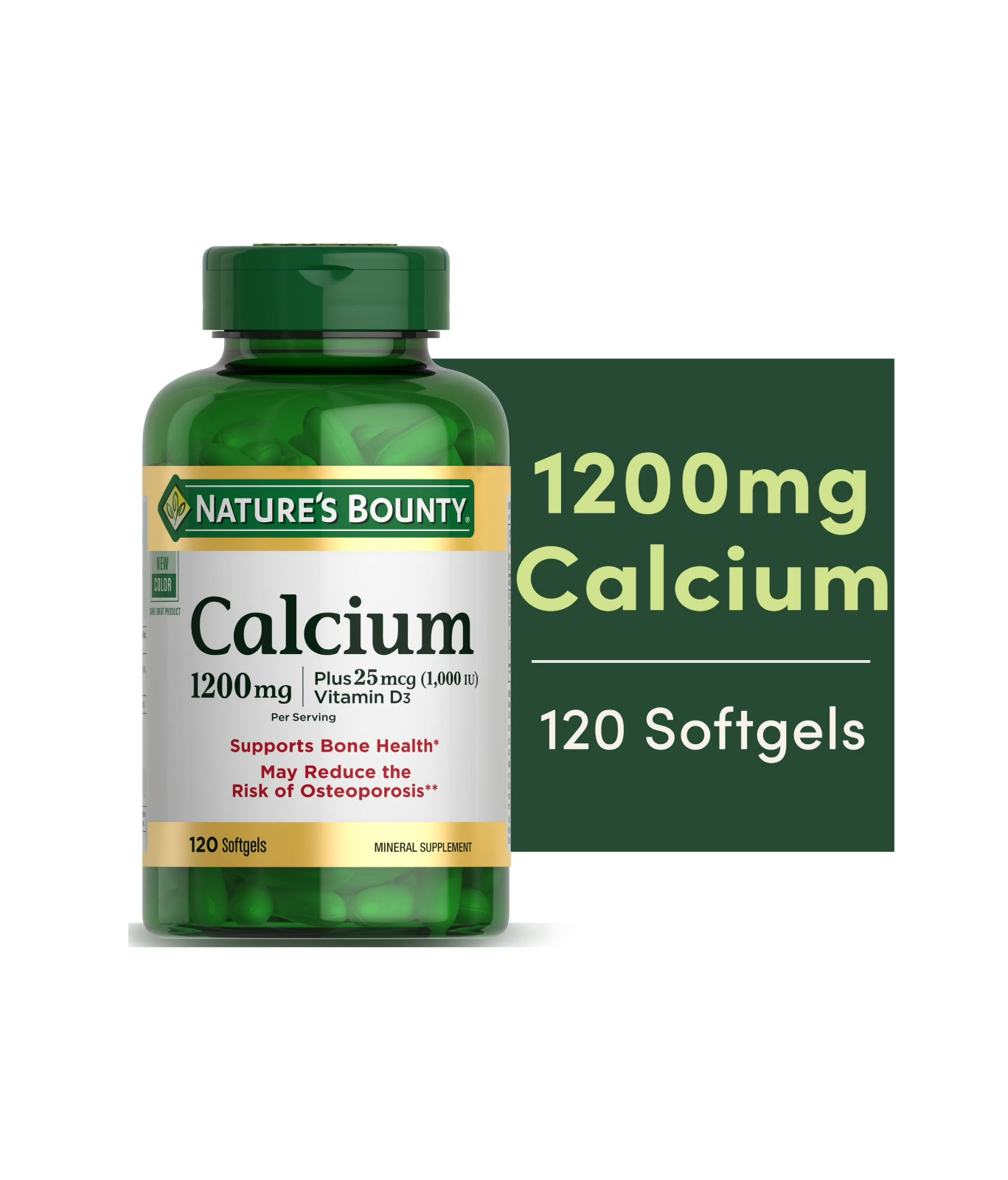 Nature's Bounty Calcium 1200mg + D3 1000 IU Health Softgels, 120 Count.