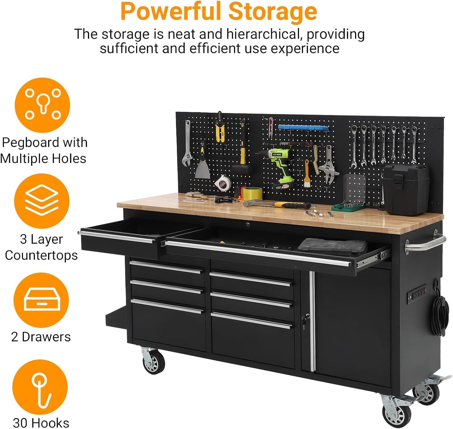 10 Drawers 61inch Rolling Tool Chest Garage Workbench Storage Tool Cabinet Strip