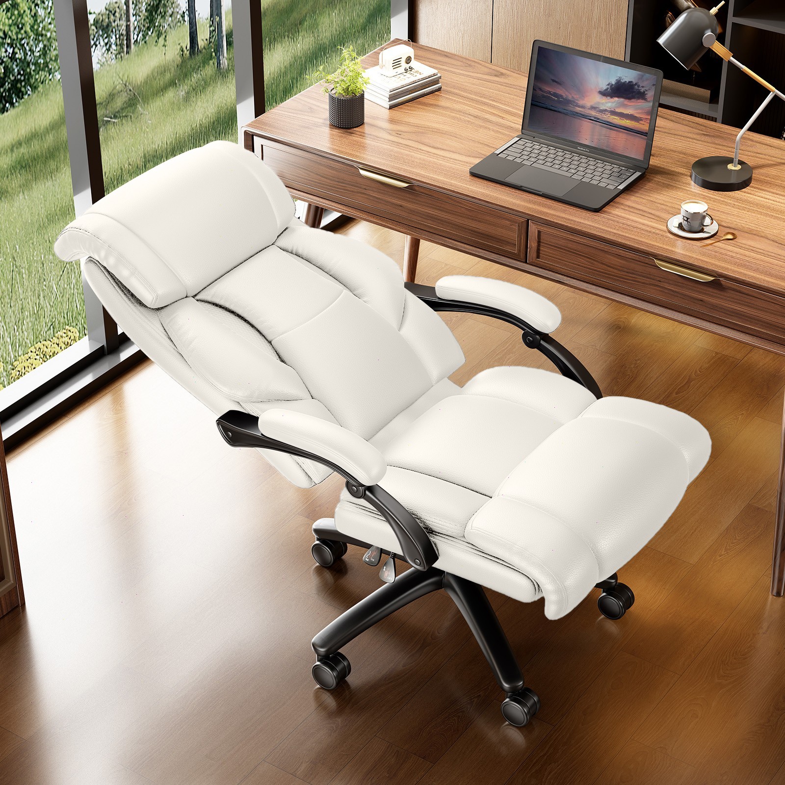 Office Chair Executive High Back with Armrest Swivel Computer Desk Chair White