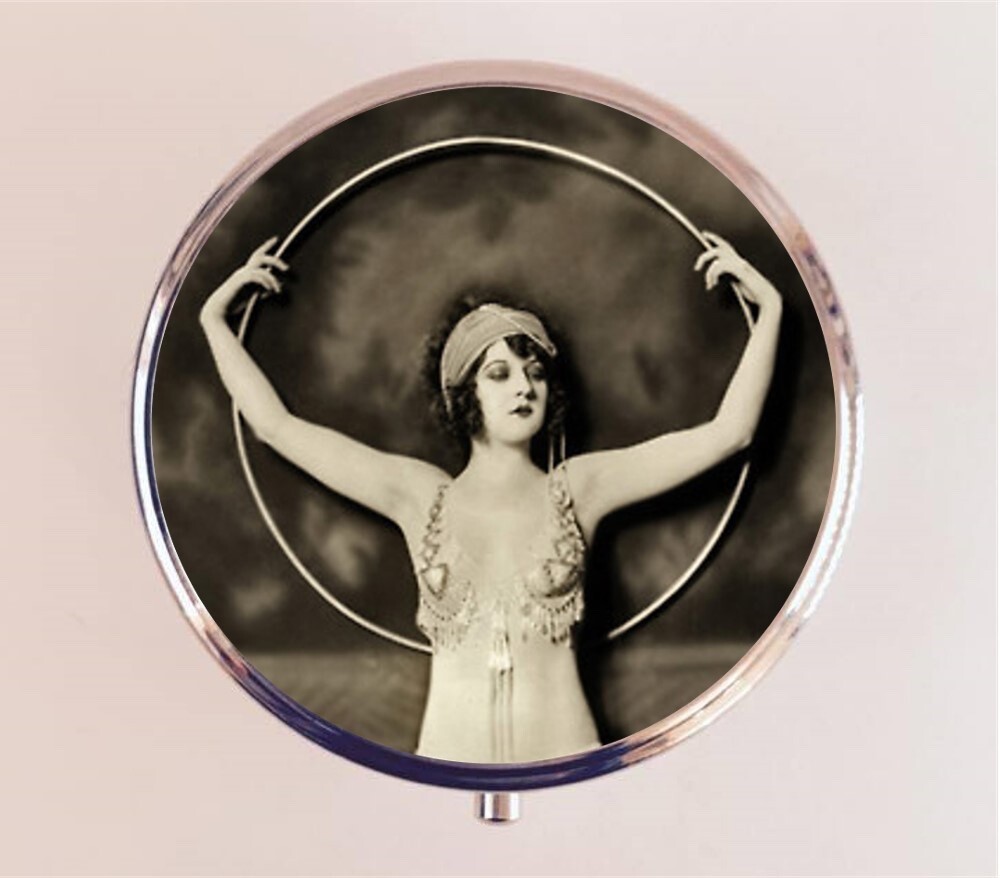 Flapper Hoop Pill Box Case Pillbox Holder Trinket Travel Art Deco Showgirl