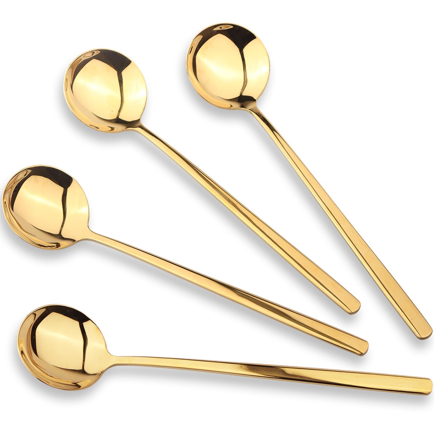 Korean Soup Spoons with Long Handles: 18/10 Stainless Steel 7.67'' Large Roun...