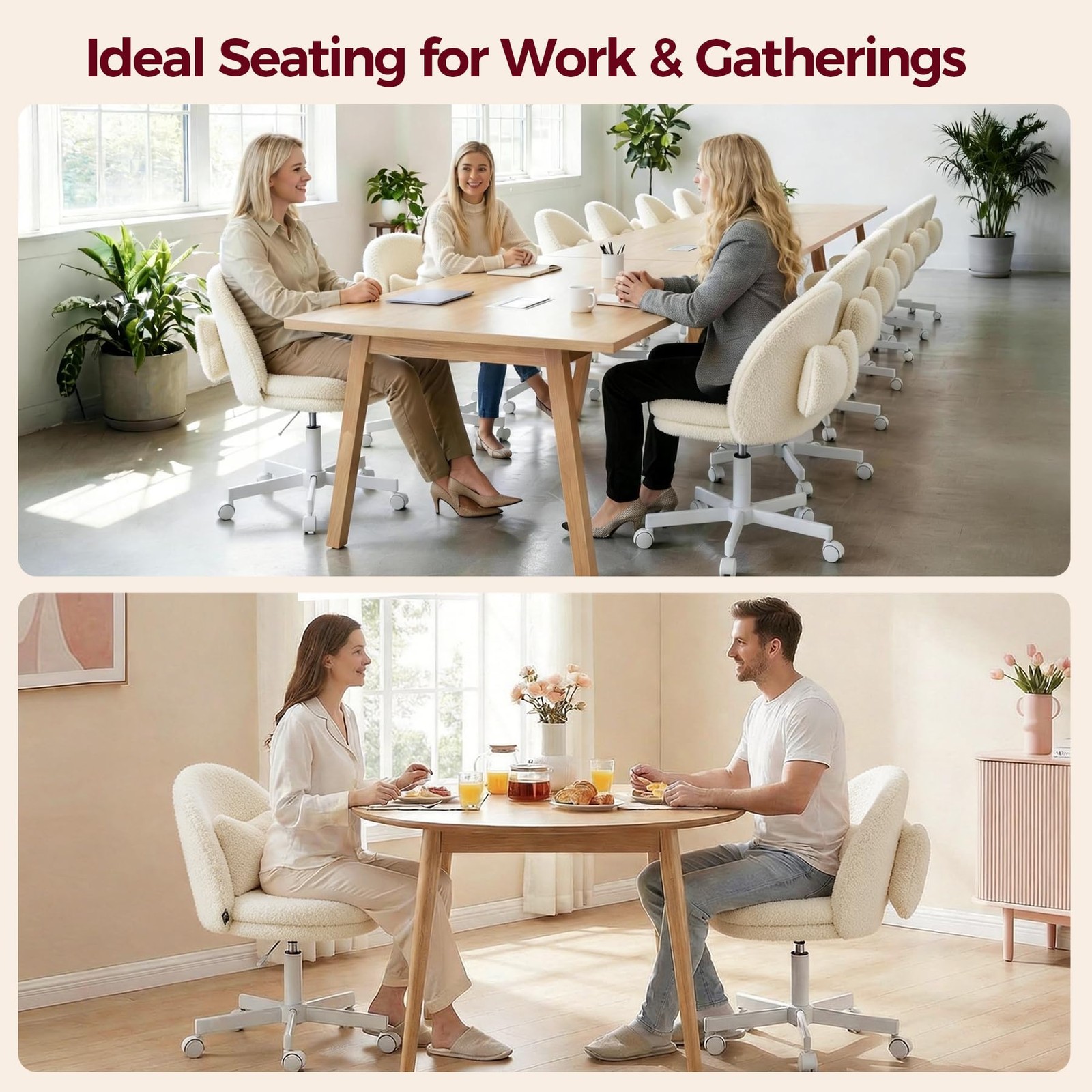 Velvet Tall Office Chair with Wheels Vanity Chairs with Back, Versatile Heigh...
