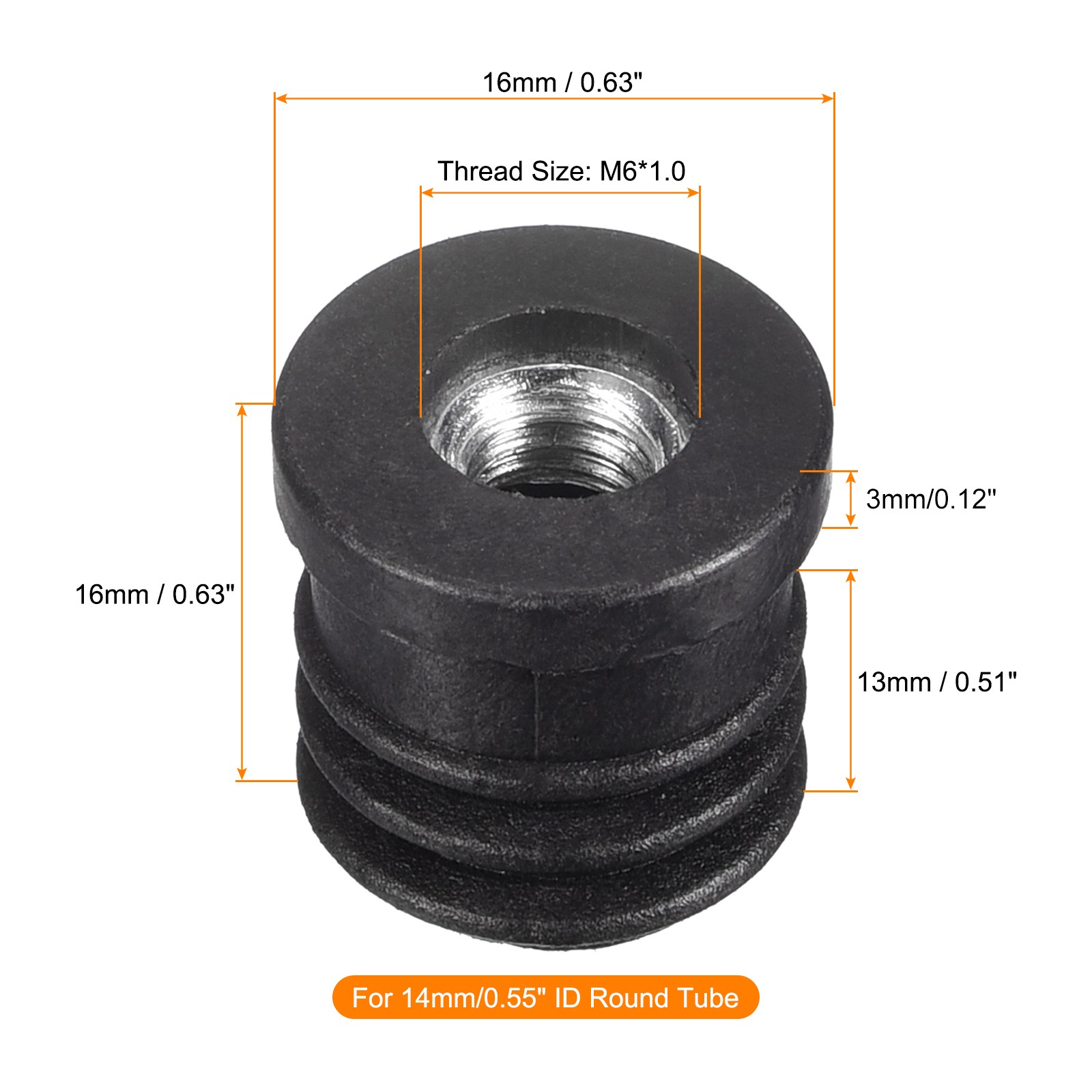 8Pcs 15mm/0.59" Caster Insert with Thread Round M6 Thread for Furniture