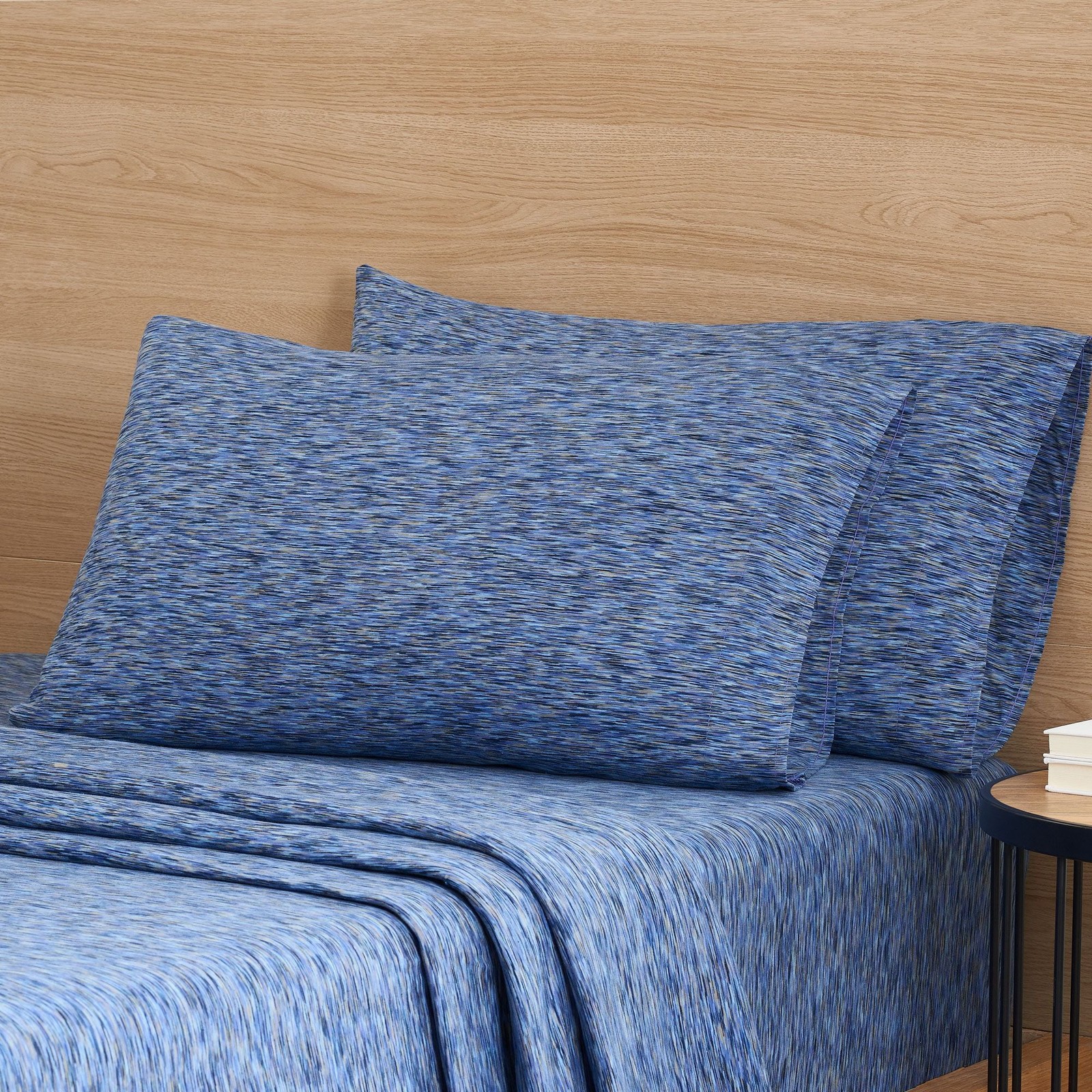 100% Cotton Extra Soft Jersey Bed Sheet Set Full Blue Crackle 4 Pieces