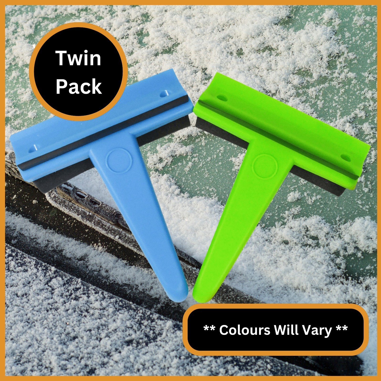 Twin Pack 3in1 Ice Scraper & Squeegee Heavy Duty Non-Scratch Winter Car Tool