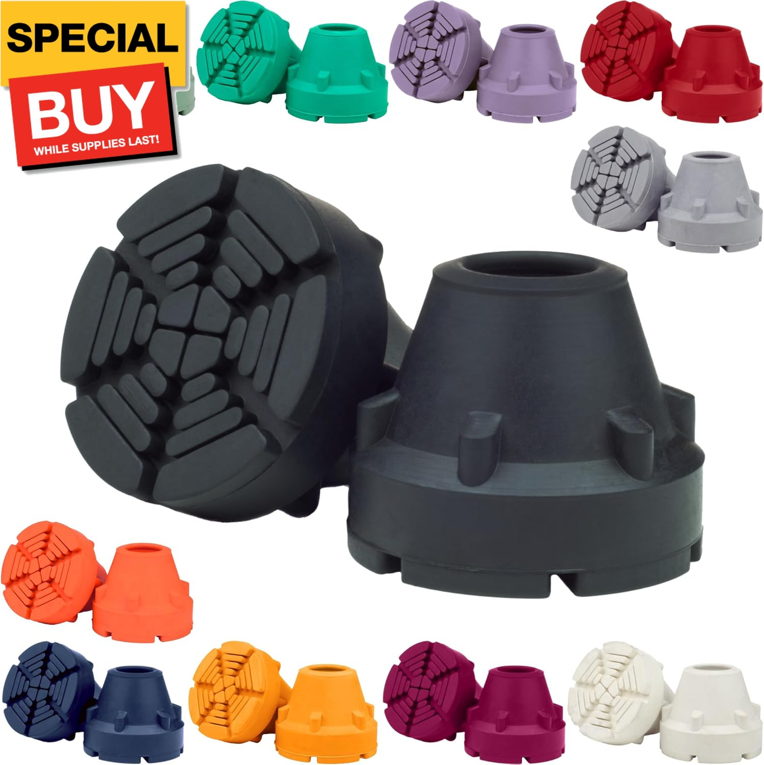 Black Crutch Tips & Cane Tip (Pair of 2) – 1 Size Fits All 3/4" 7/8” Inch - Extr