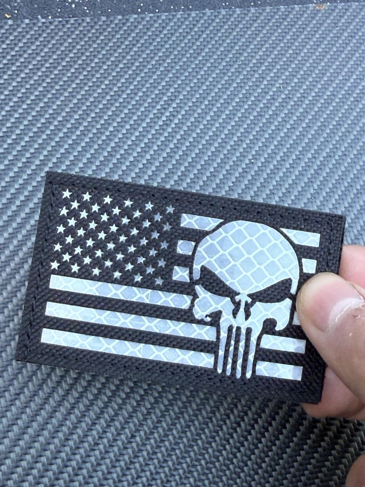 Punisher Skull IR Reflective USA Flag Patch tactical laser Hook Loop White