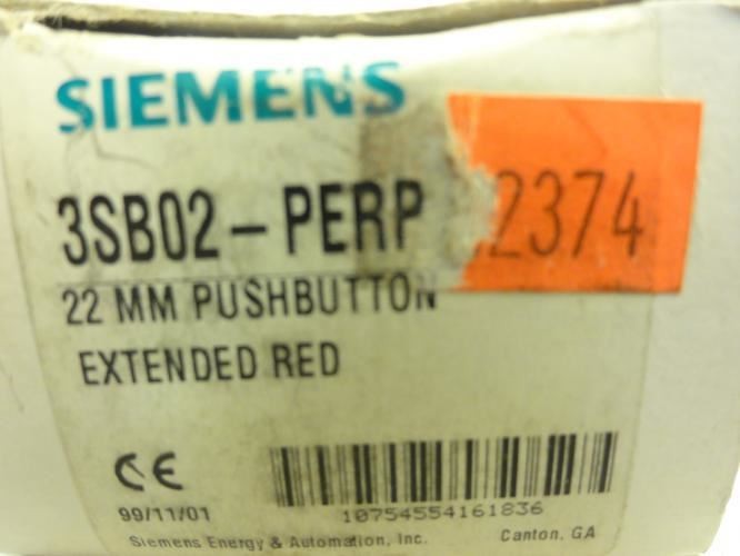 202005 New-No Box; Siemens 3SB02-PERP Push Button; Ext; Red; 22MM