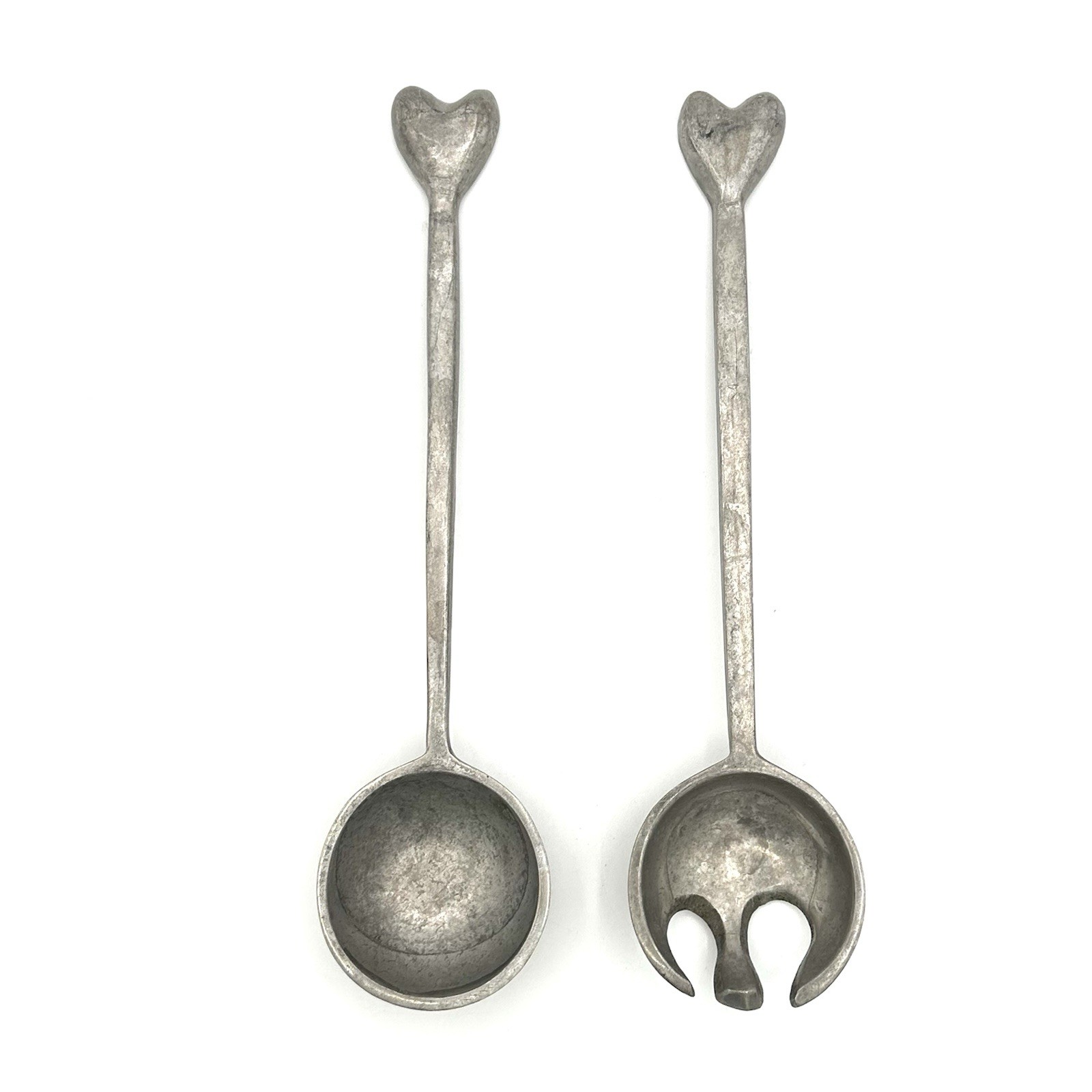 Aluminum Salad Serving Spoon And Fork With Heart Ends 13 Inches