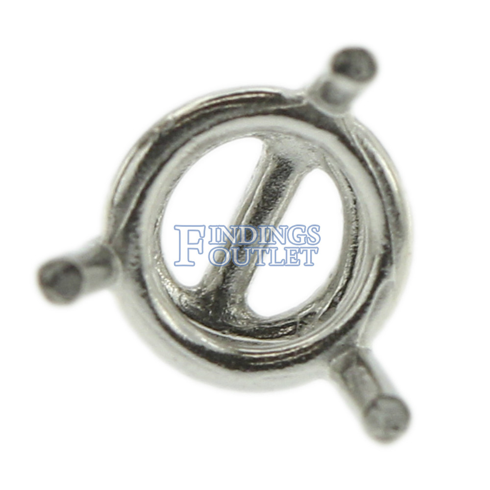 14k White Gold Round Wire Basket Stud Earring Mounting Setting Push Back Post