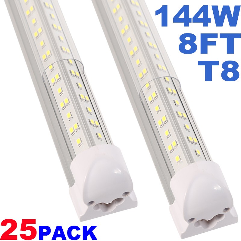 25 PACK 8 Foot LED Shop Light Fixture 8ft T8 LED Tube Light 8' 144w Garage Light