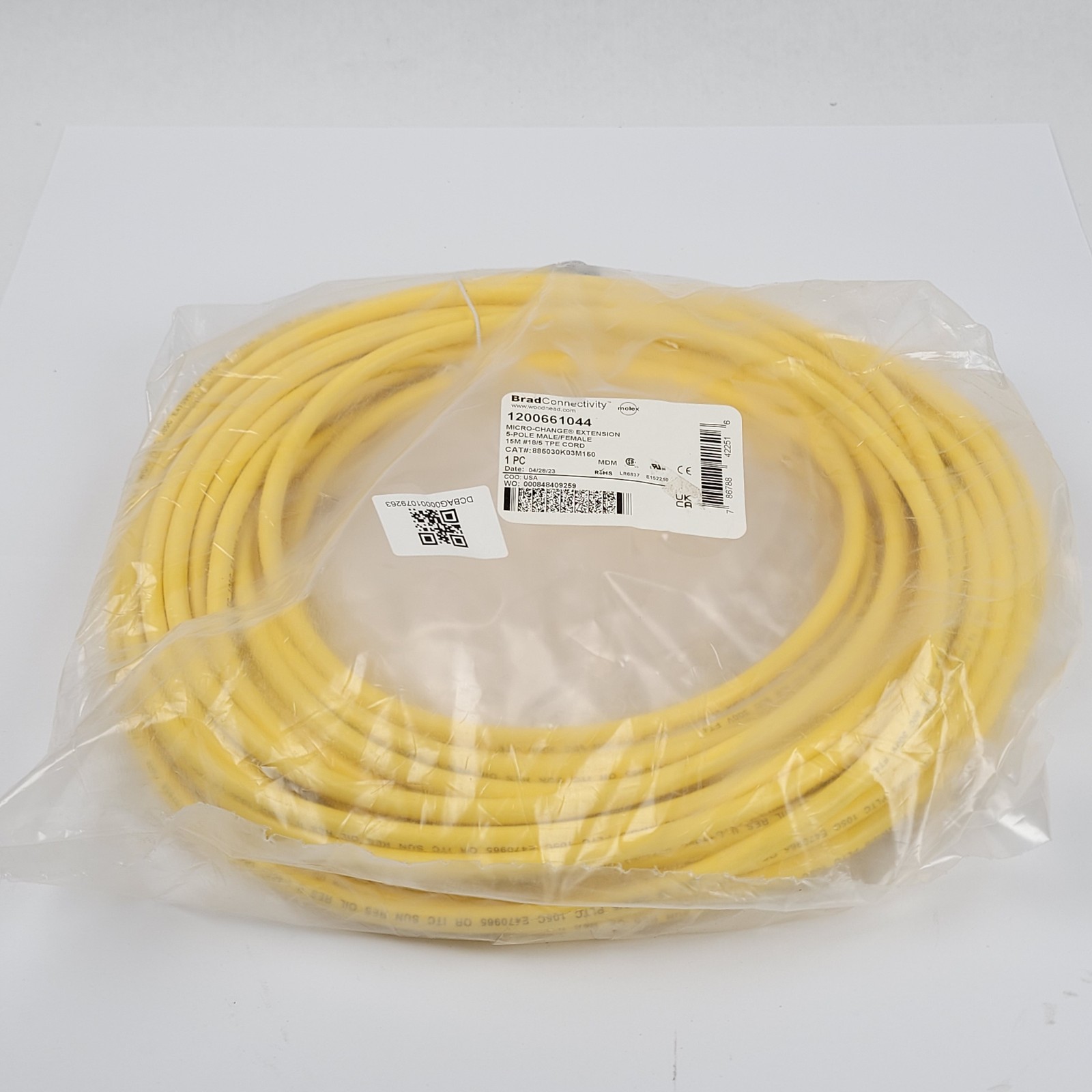 Brad Connectivity 1200661044 PLC Cable, 18/5AWG, 5-Pole M/F, 15M, 885030K03M150
