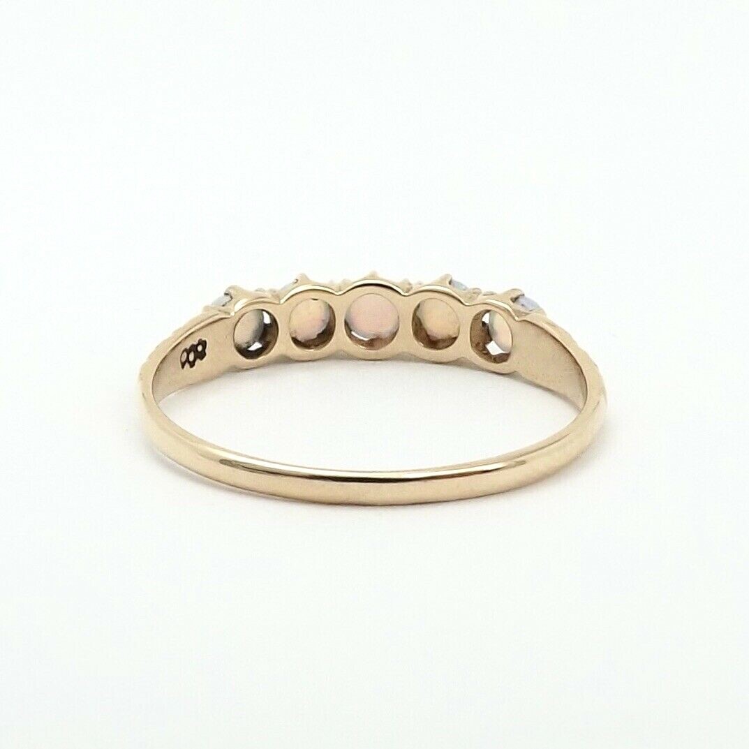 Victorian Solid 10k Gold Opal Wedding Band Ring Fiery Colors 5 Stone Setting