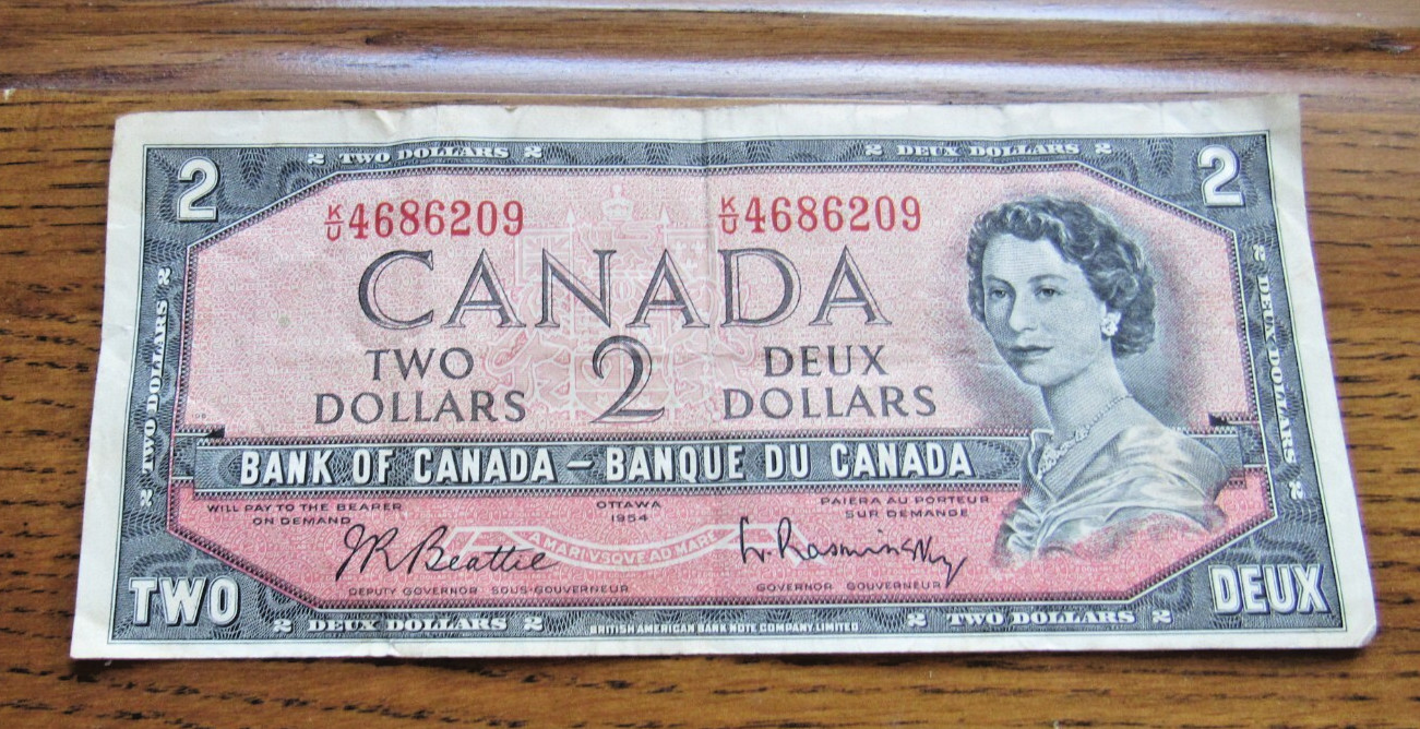 Canadian 2 Dollar Bill Ottawa 1954