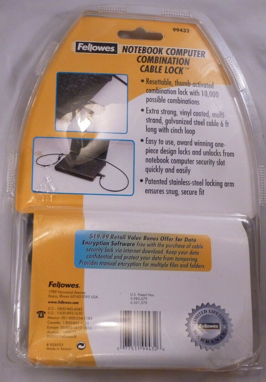 Fellowes Notebook Computer Combination Cable Lock 6 ft Steel 99432 NEW