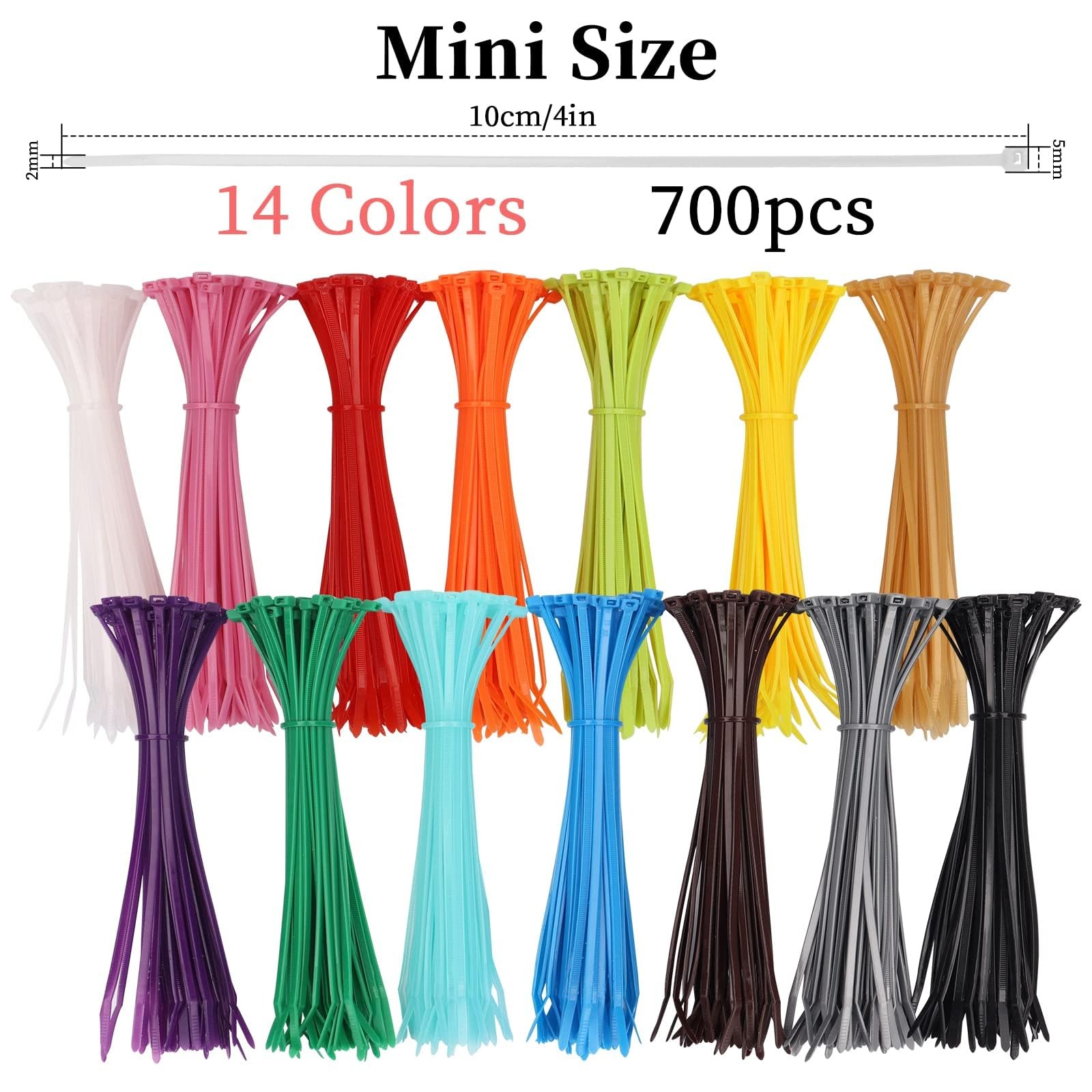 700 Pcs Mixed Colored Zip Ties, 4 Inch Multicolor Self-Locking Nylon Cable Ties