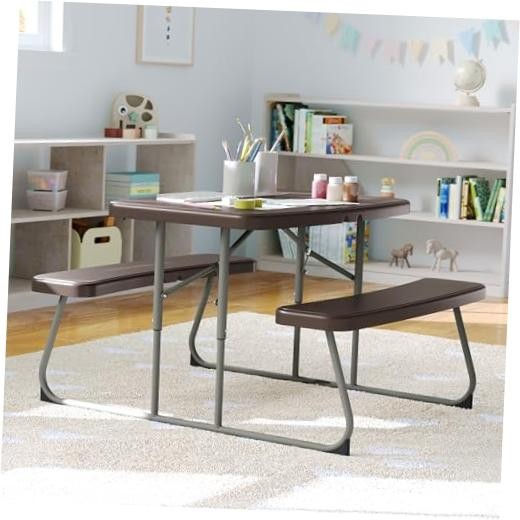 Paige Easy-Fold Kids Outdoor Picnic Table and Benches - Commercial Grade Brown