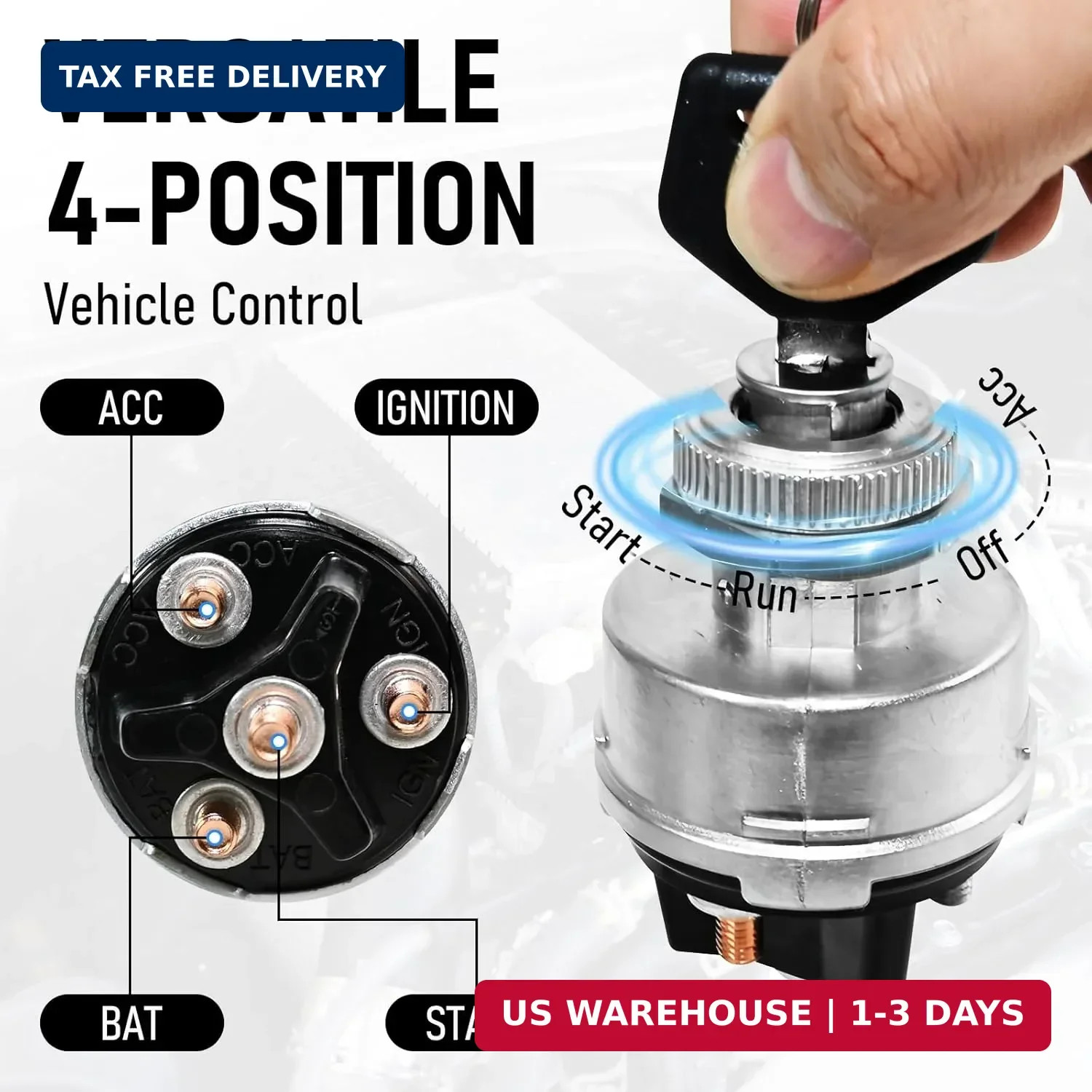 1 Set Wires Ignition Switch， with Key 4 Position Universal Ignition Key Switch,