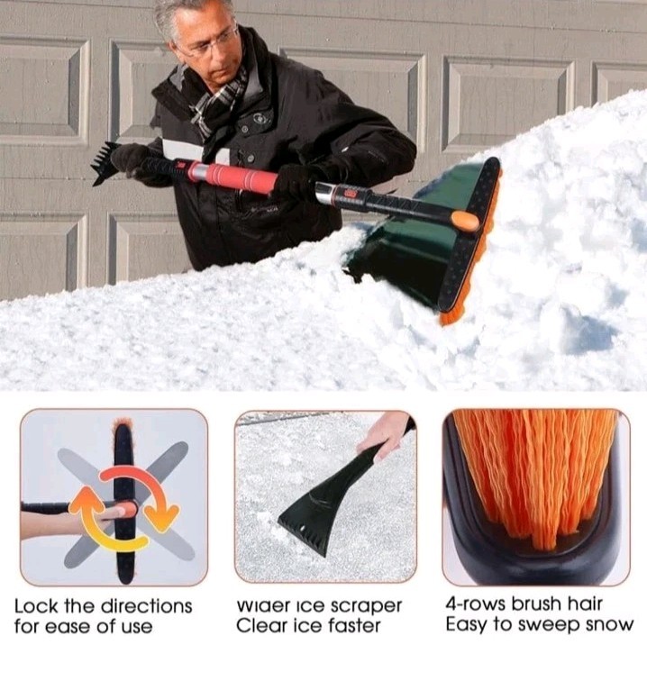 Extendable 47.2" Ice Scraper Snow Brush Windshield Window Snow & Ice Brush Kit