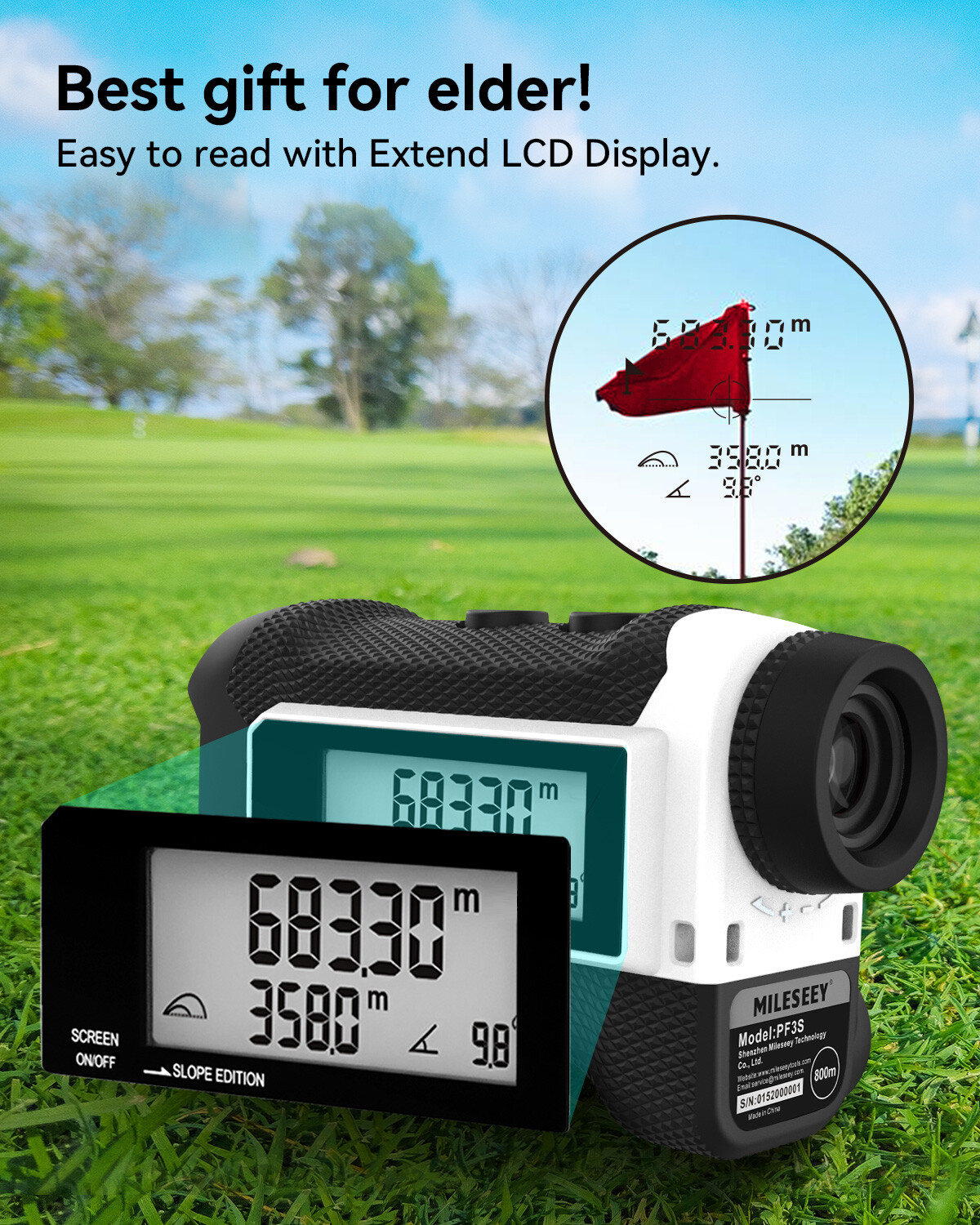 Mileseey 660Yards Golf Rangefinder External LCD Display Vibration Slope Switch