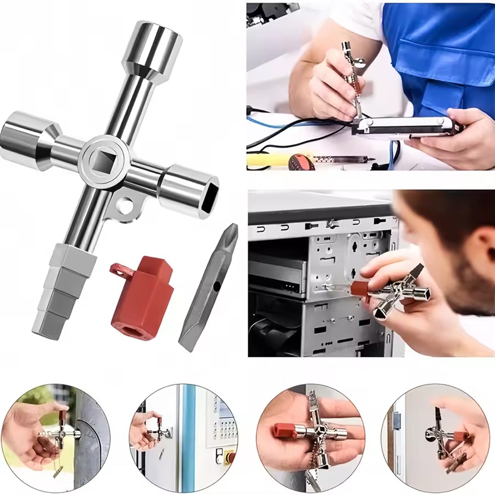 Multi-Functional Utilities 4-Way Key for Electric Water Gas Meter Box Cabinet