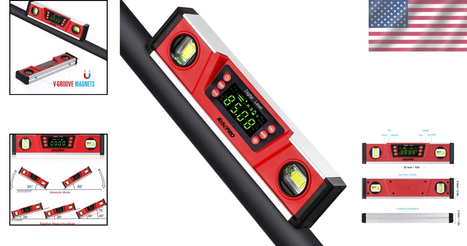 10-Inch Magnetic Digital Level & Protractor with Audible Alerts – Durable Red