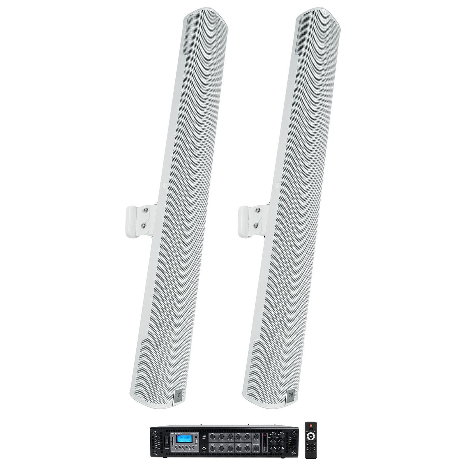 (2) JBL COL800-WH 32" White 70V Commercial Column Wall Mount Array Speakers+Amp