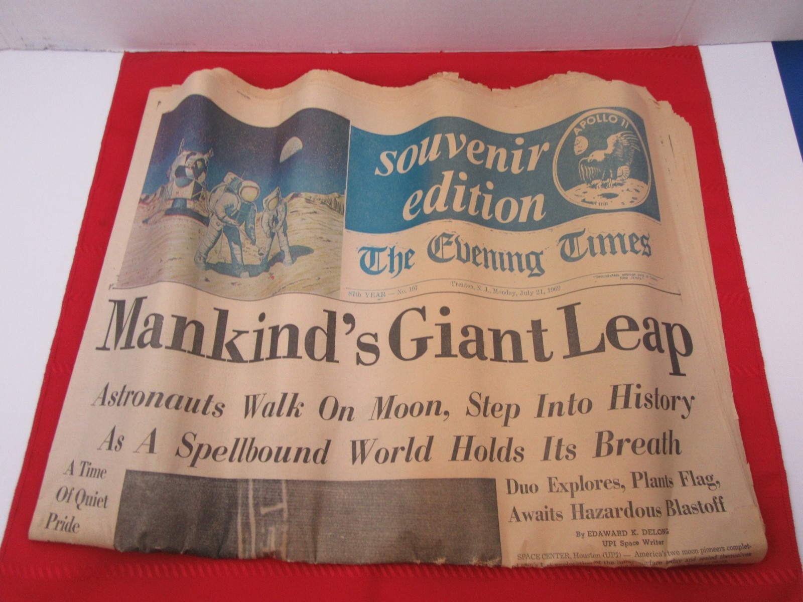 217.  The Evening Times Paper, Trenton NJ, Mankind's Giant Leap, July 21, 1969