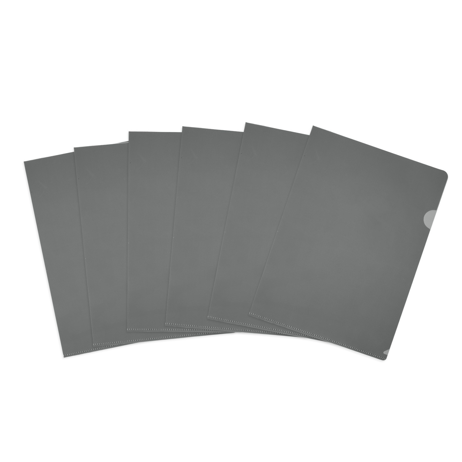 6 Pack L-Type Plastic Folders, Clear Folders, Dark Gray