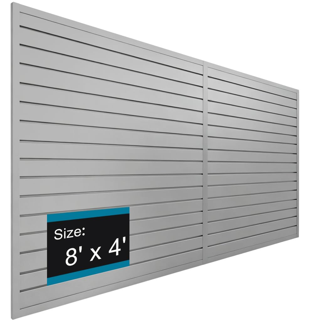 PVC Slat Wall Paneling 4x8 ft, Gray Slatwall Panel for Garage Organization Stora