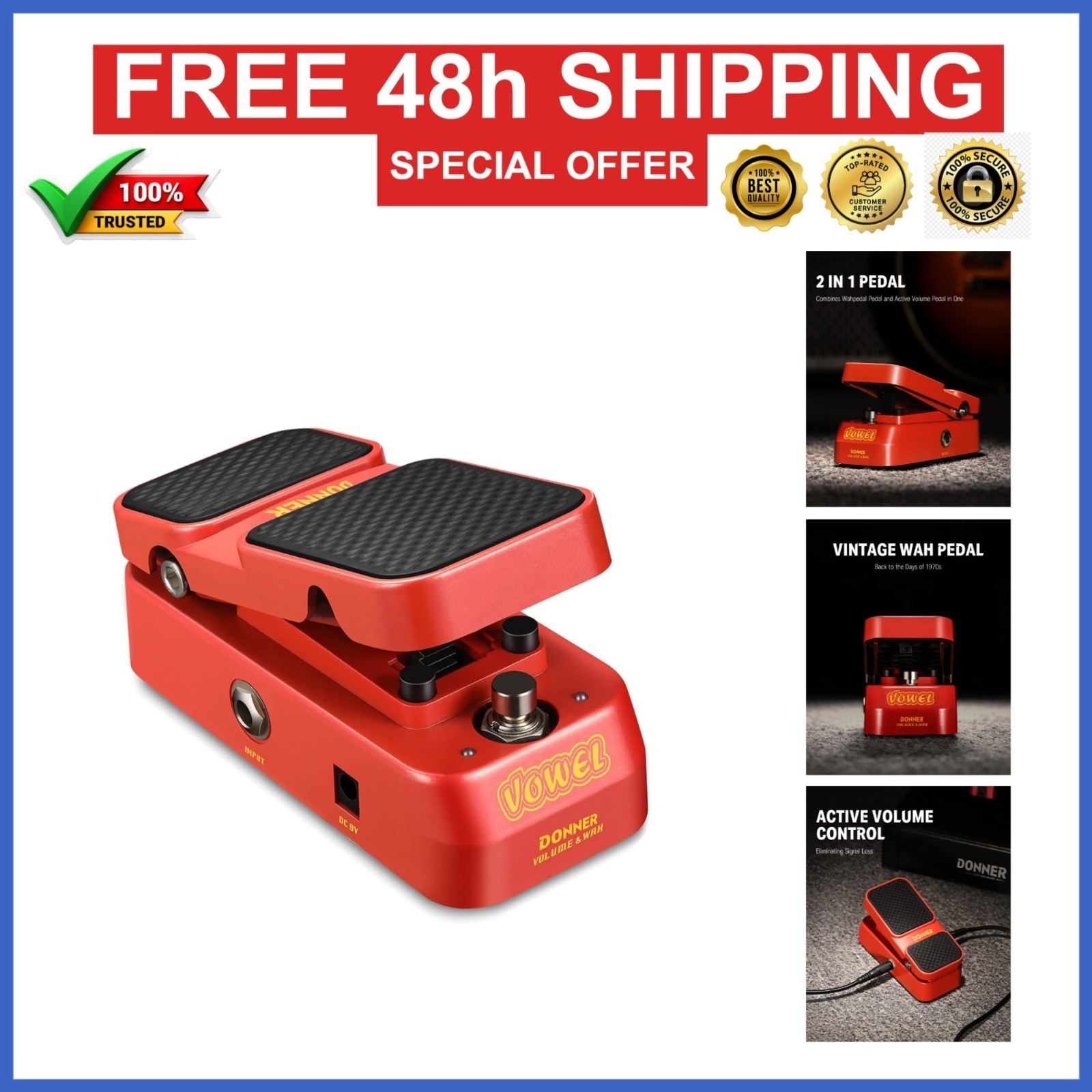 Donner Vowel Wah Volume Pedal 2 in 1 Mini Guitar Effect Pedal