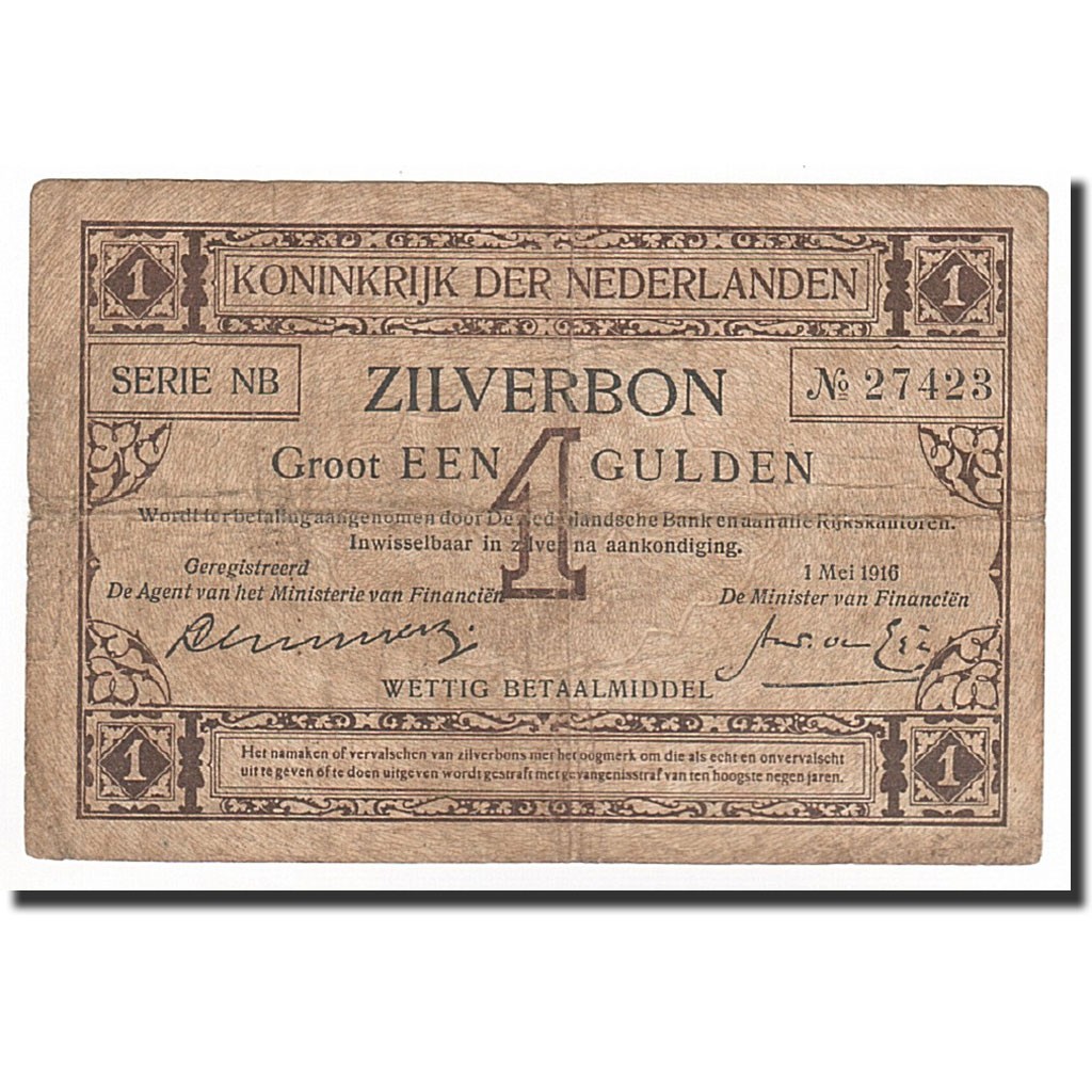 [#164524] Banknote, Netherlands, 1 Gulden, 1916-05-01, KM:8, VF