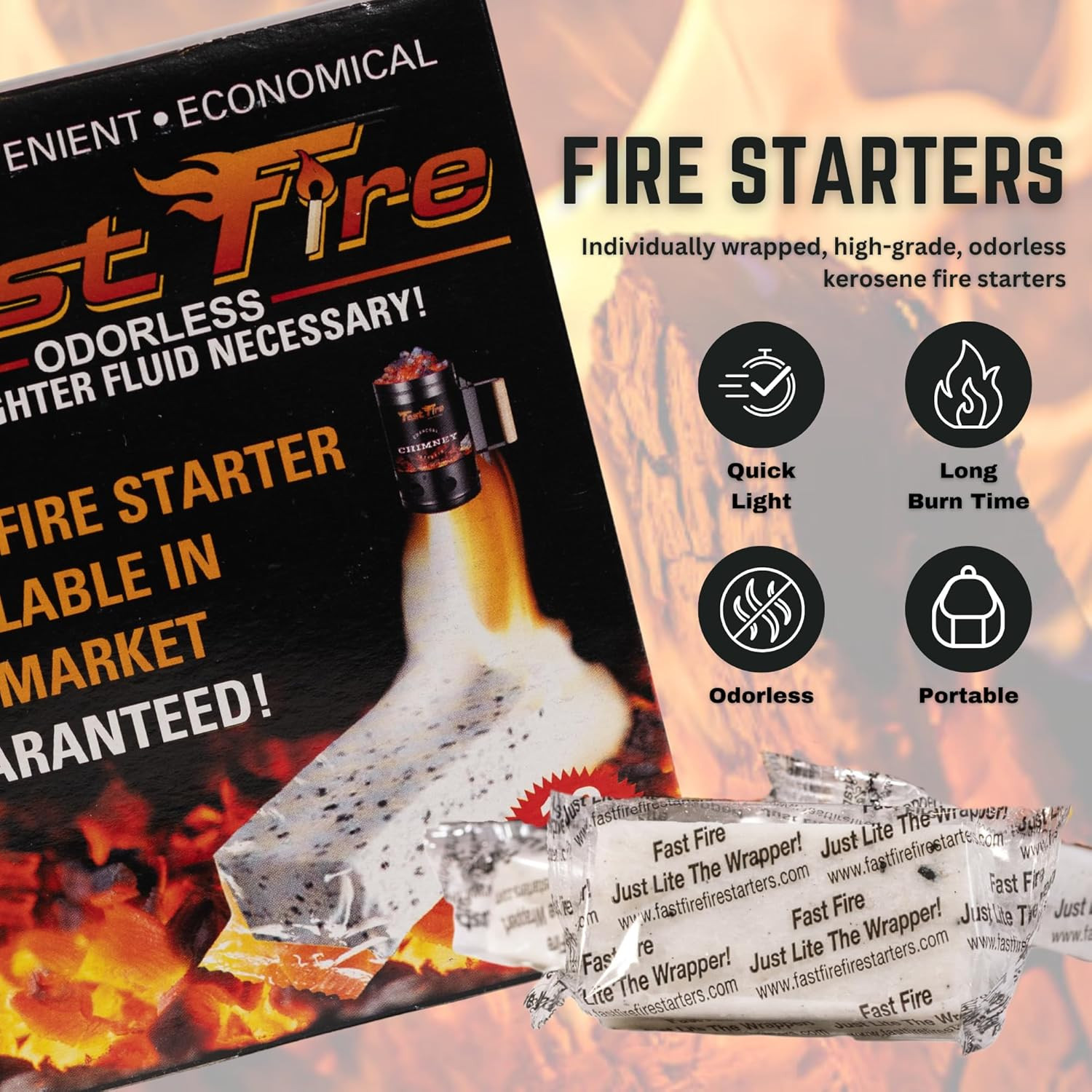 Odorless Fire Starter Cubes – Individually Wrapped Cubes for Grills, Fire Pits,