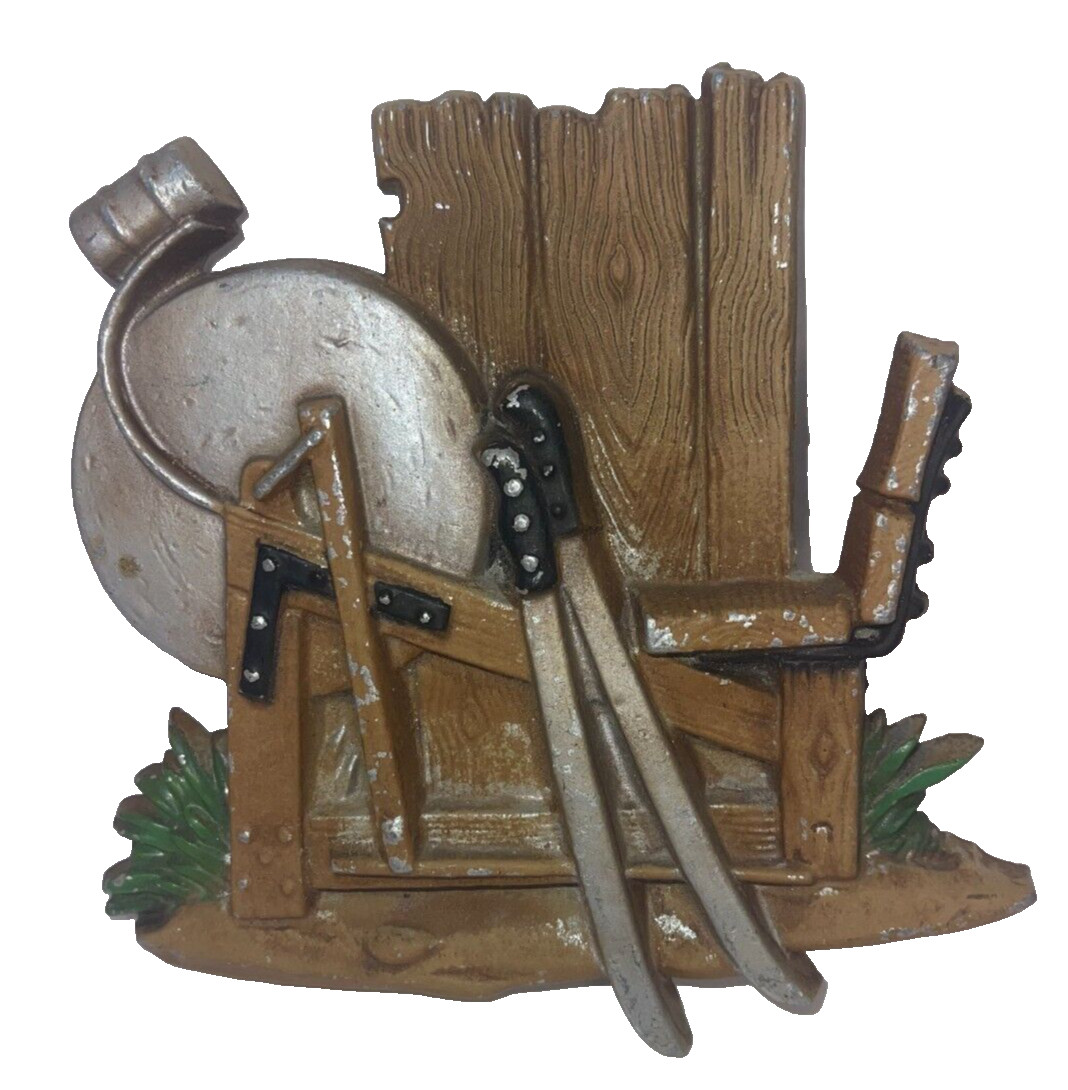 Vintage HODA 1976 Sexton Wooden Axe Grinder Painted Cast Metal 3D Wall Art