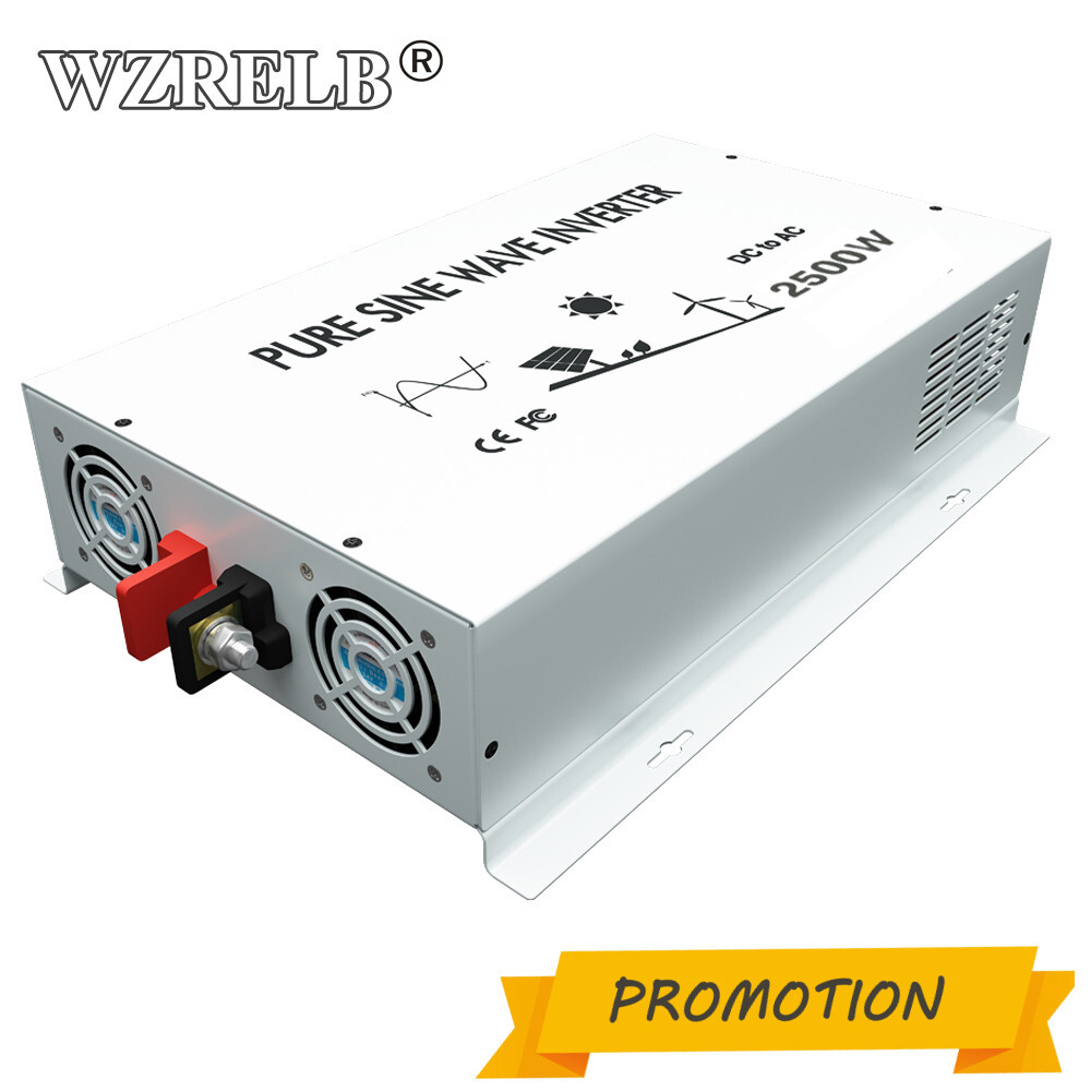 Pure Sine Wave Inverter 12V to 120V 2500W Power Converter Home Motor Car Solar
