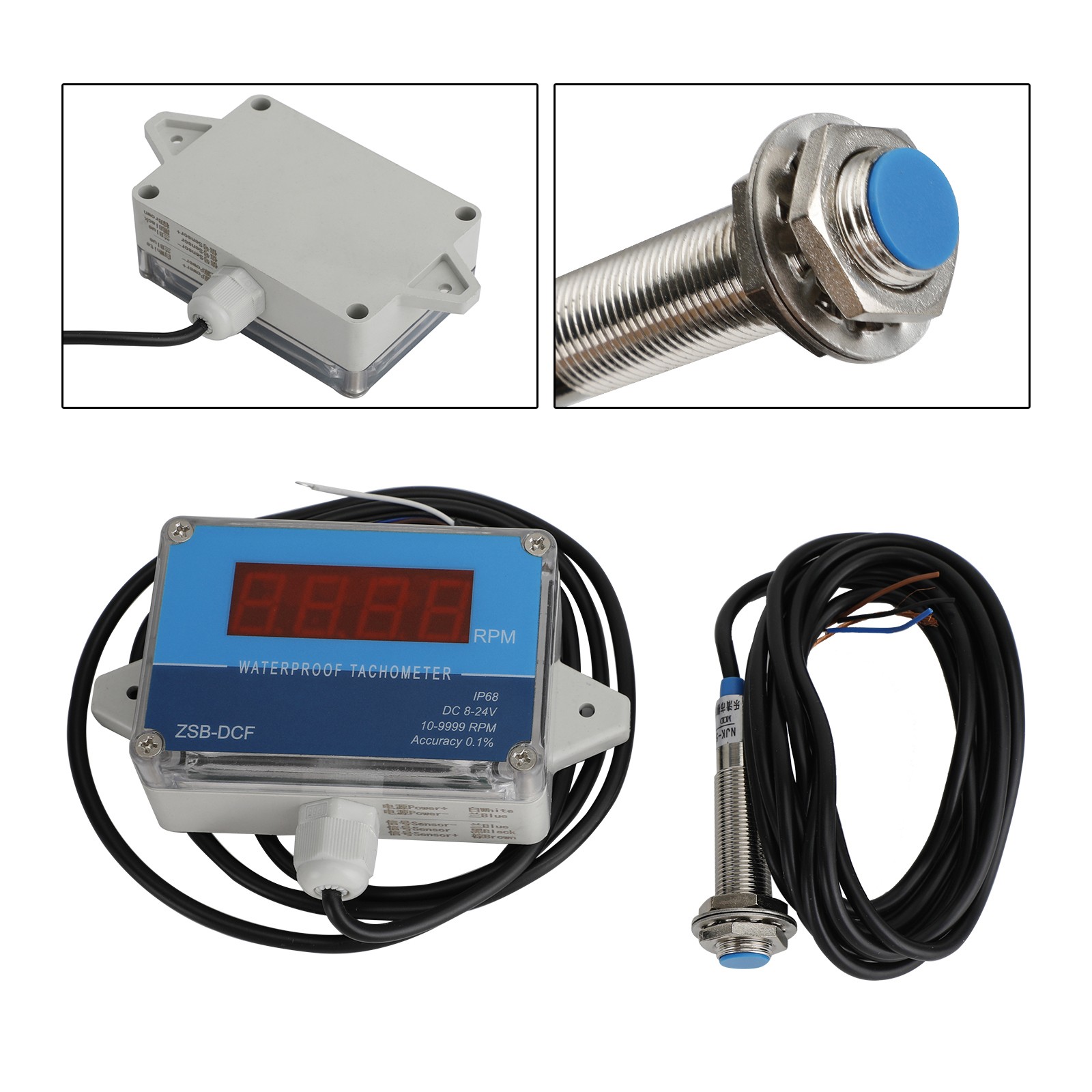 DC 8-24V Hall Tachometer Digital LED Motor Speed Meter Tester IP68 Waterproof
