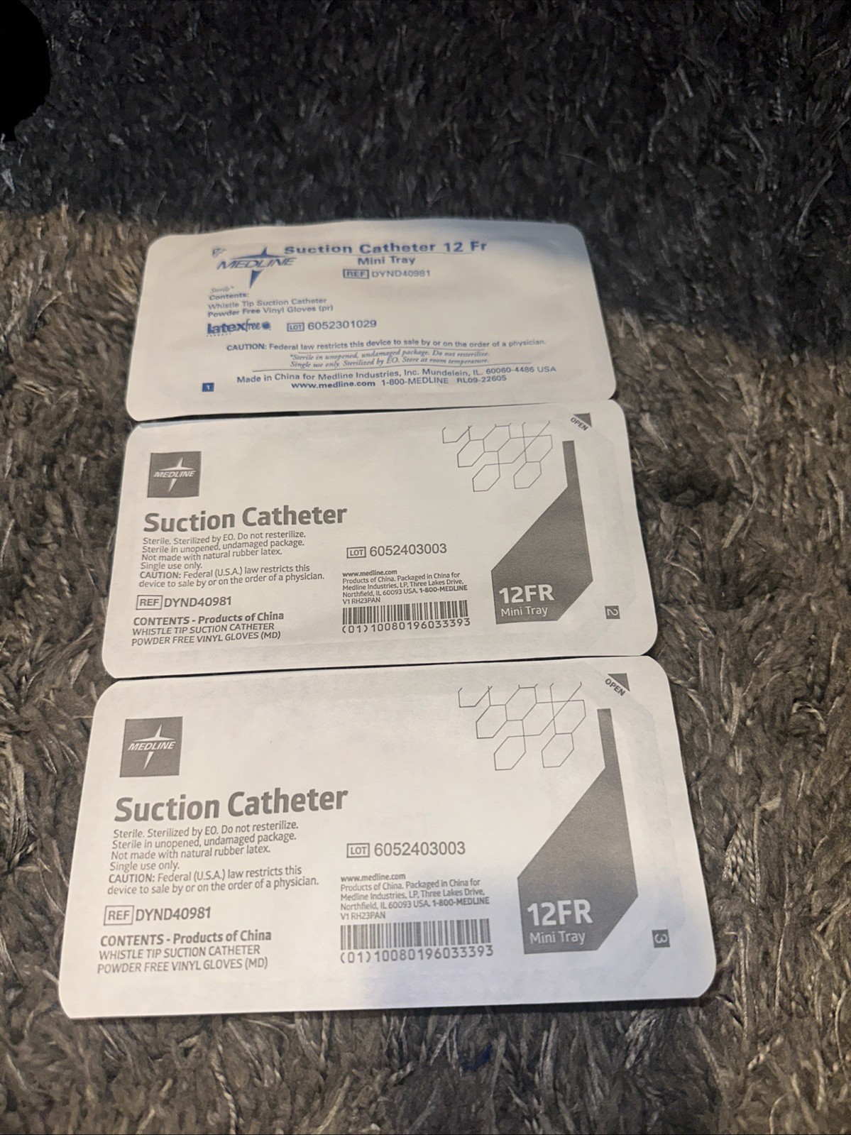 Lot Of 3 Medline 12 Fr Suction Catheter Kits Whistle Tip (DYND40981)  New Sealed
