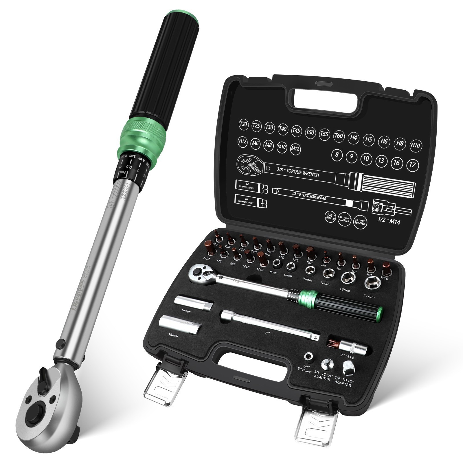 32pcs torque wrench set 3/8" Drive 5-60Nm w/Sockets & Accessories Bike Car