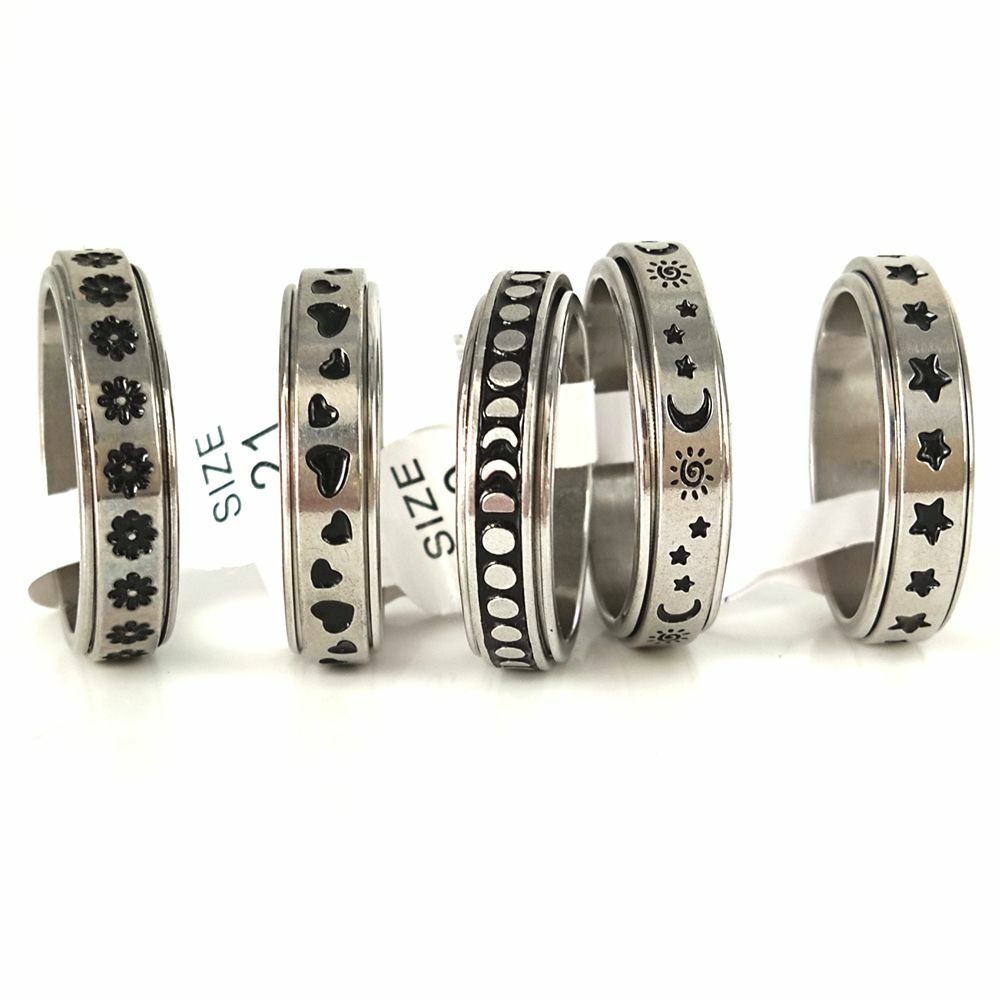 30pcs/lot Black Oil Filled Spinner Ring Style Mix 6mm Stainless Steel Spin Rings