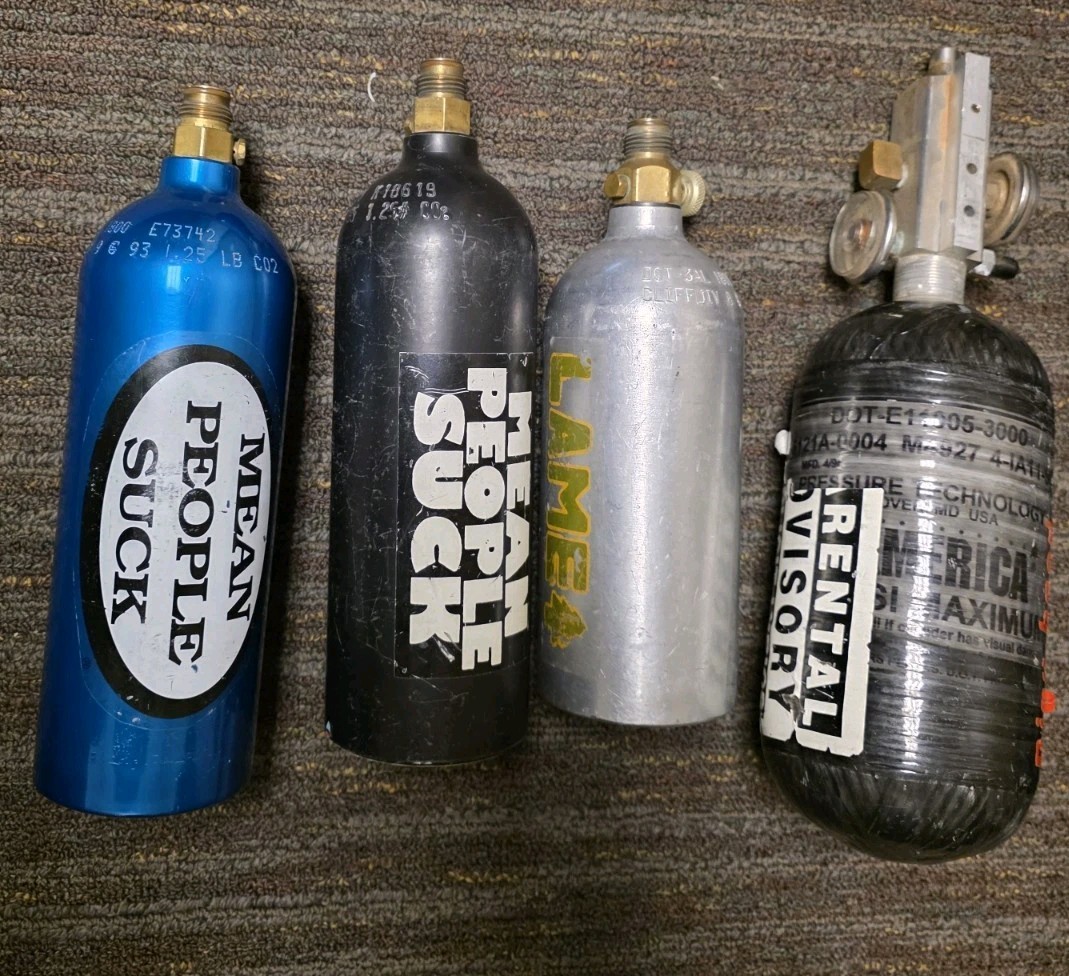 Lot of 5 Paintball CO2 Tanks *Empty* OUT OF DATE 3X 1.25 oz
