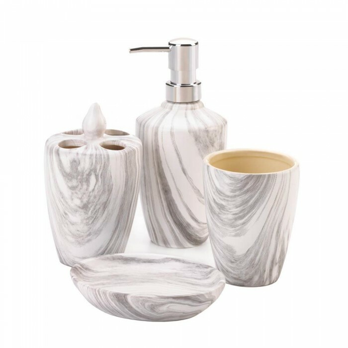 4-pc. Porcelain Printed Gray Marble Finish Bath Accessory Set