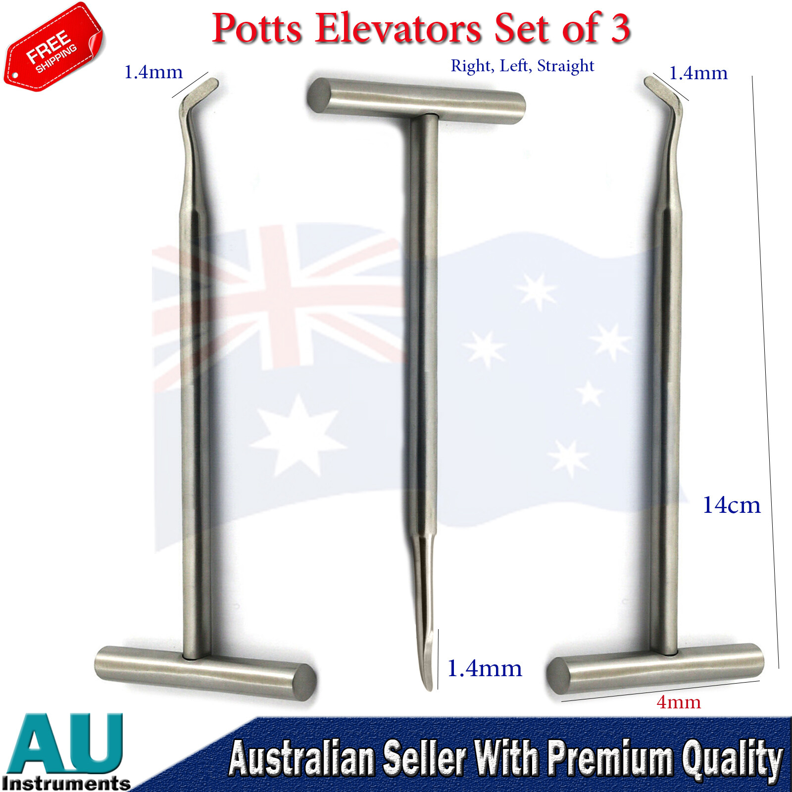 Surgical Tooth Extracting Potts Elevators Root Extraction Instruments