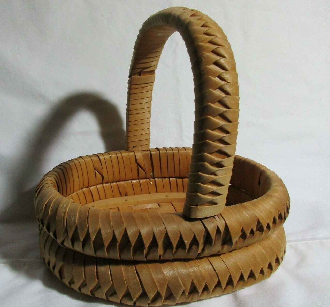 Small Oval Bamboo Basket Double Coils w/Handle 8"L X 6"W X 3"D x 8"T Easter VTG
